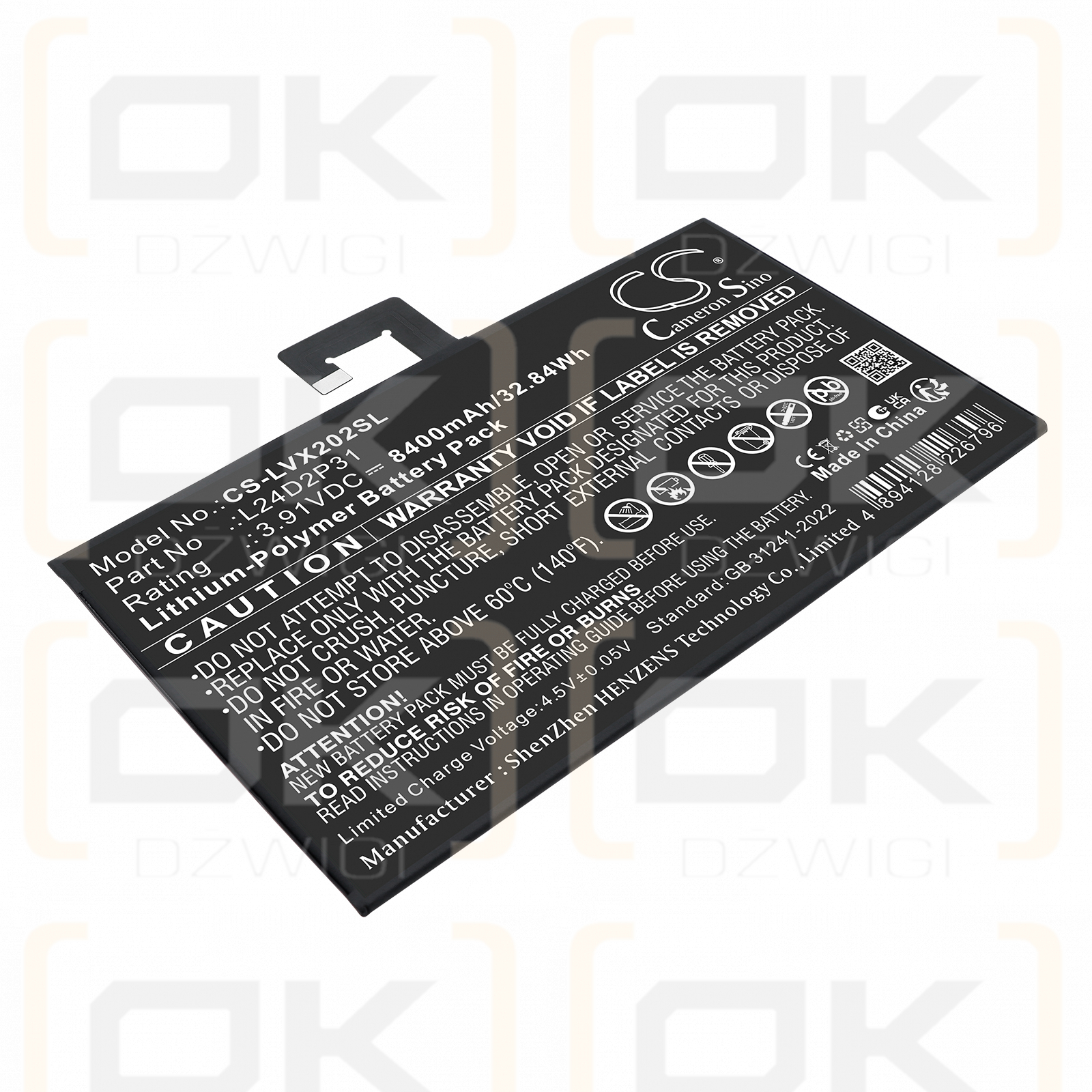 Replacement Battery for Lenovo XiaoXin Pad Pro 2024 / L24D2P31 8400 mAh Li-Polymer 3.91 V (Cameron Sino)