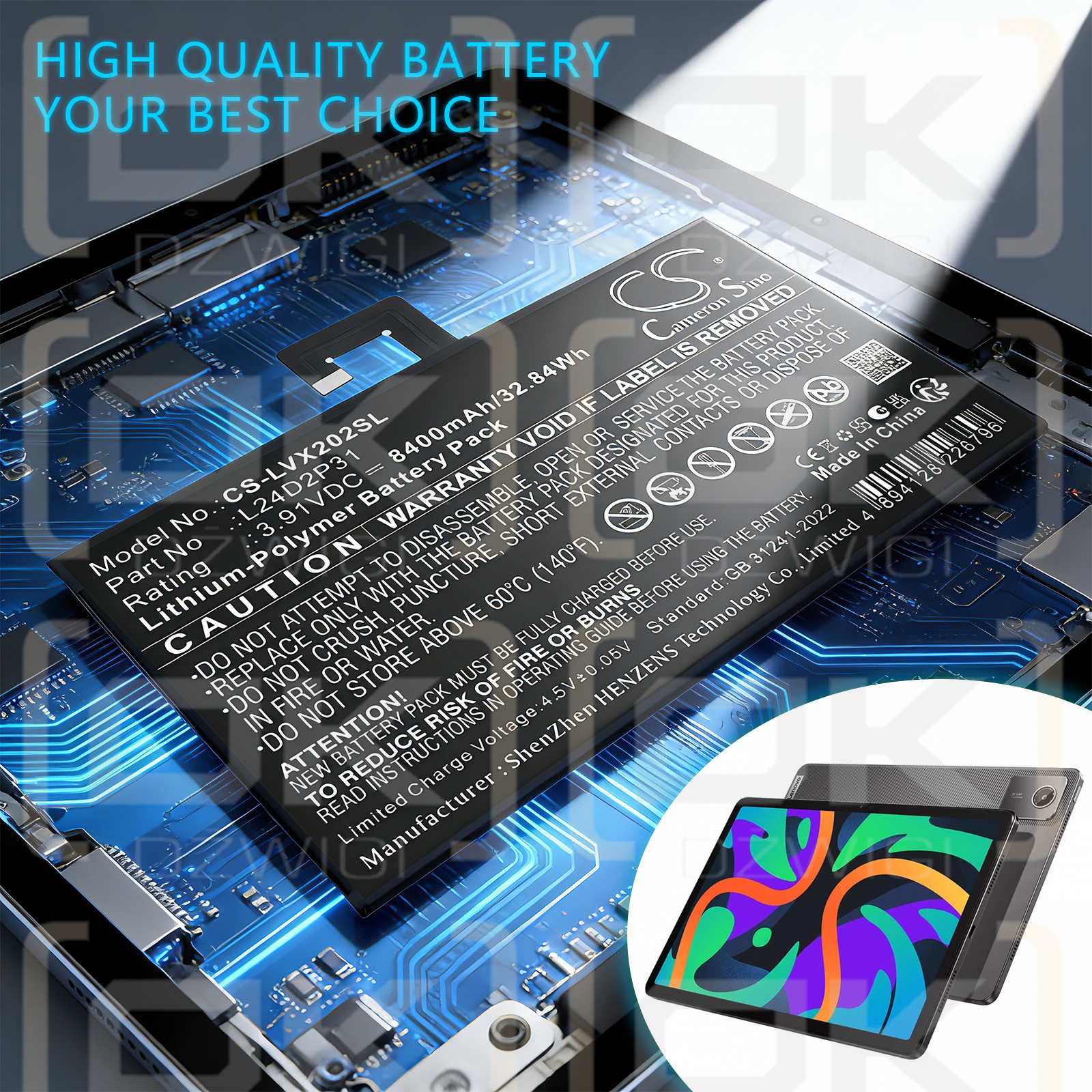 Replacement Battery for Lenovo XiaoXin Pad Pro 2024 / L24D2P31 8400 mAh Li-Polymer 3.91 V (Cameron Sino)