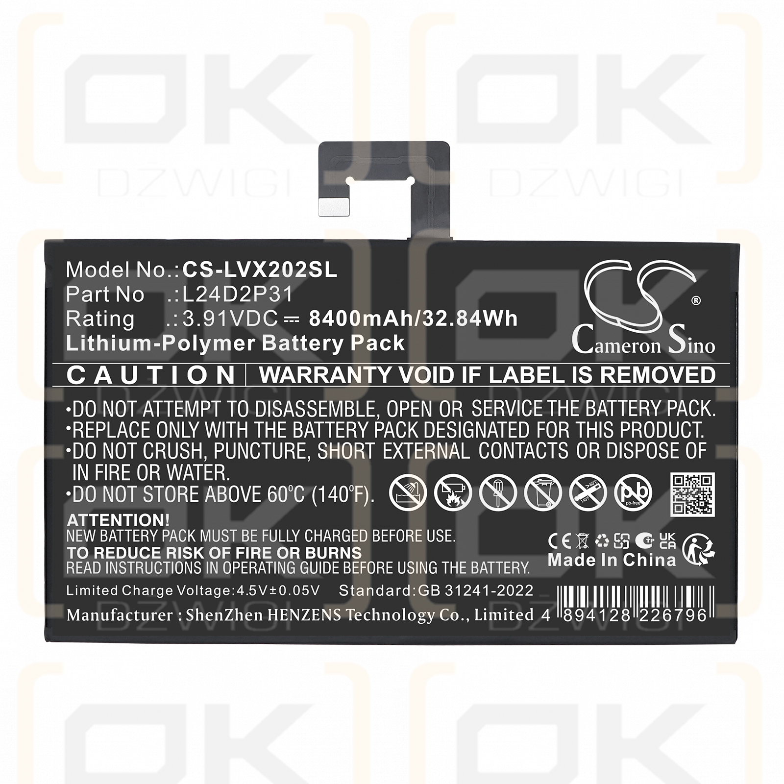 Replacement Battery for Lenovo XiaoXin Pad Pro 2024 / L24D2P31 8400 mAh Li-Polymer 3.91 V (Cameron Sino)