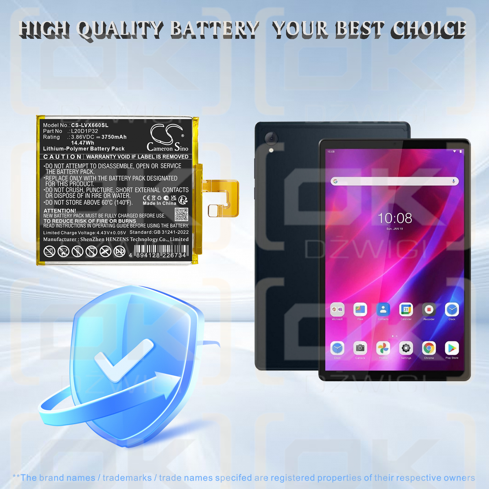 Lenovo Tab K10 / L20D1P32 3400 mAh Li-Polymer 3,86 V (Cameron Sino)