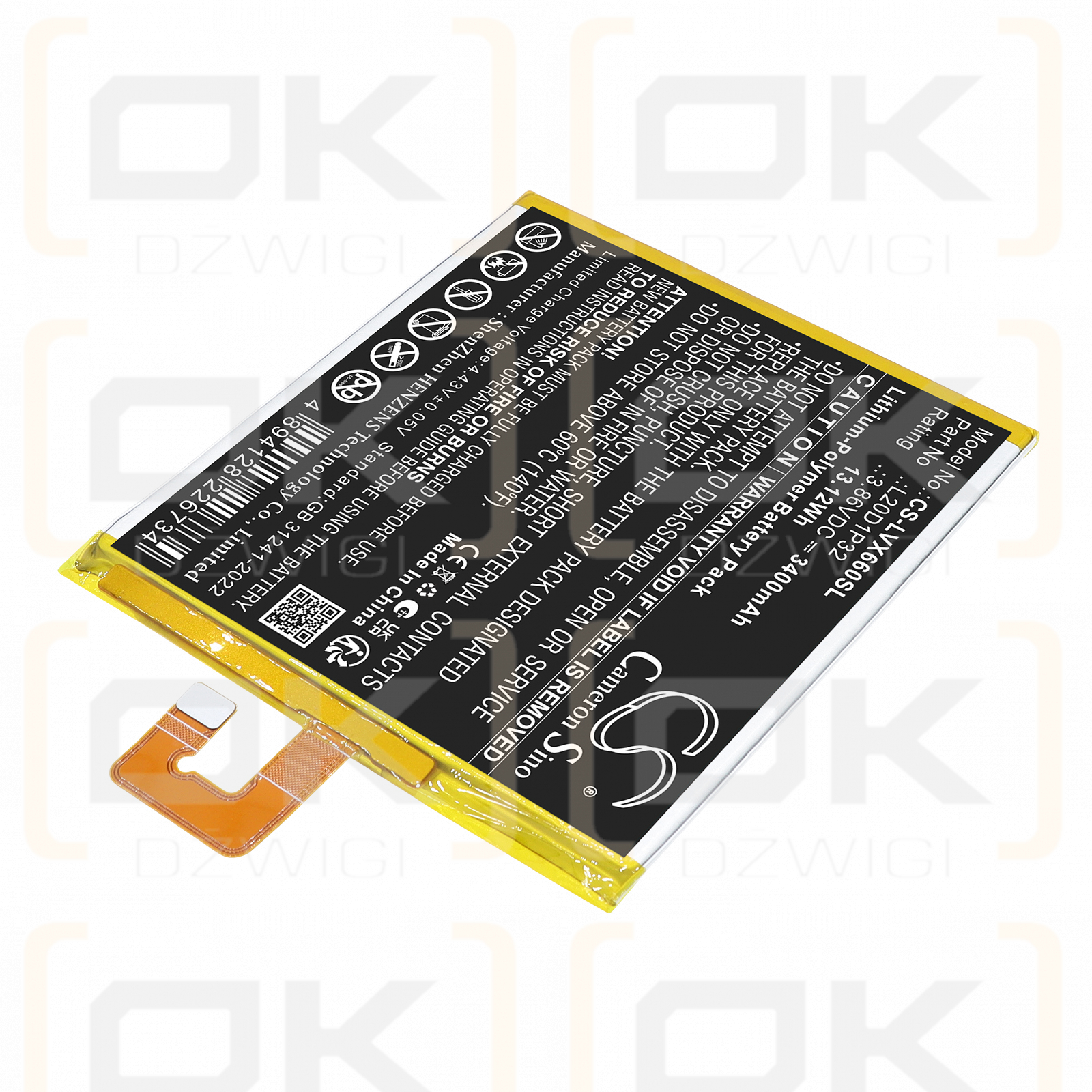 Replacement Battery for Lenovo Tab K10 / L20D1P32 3400mAh Li-Polymer 3.86V (Cameron Sino)