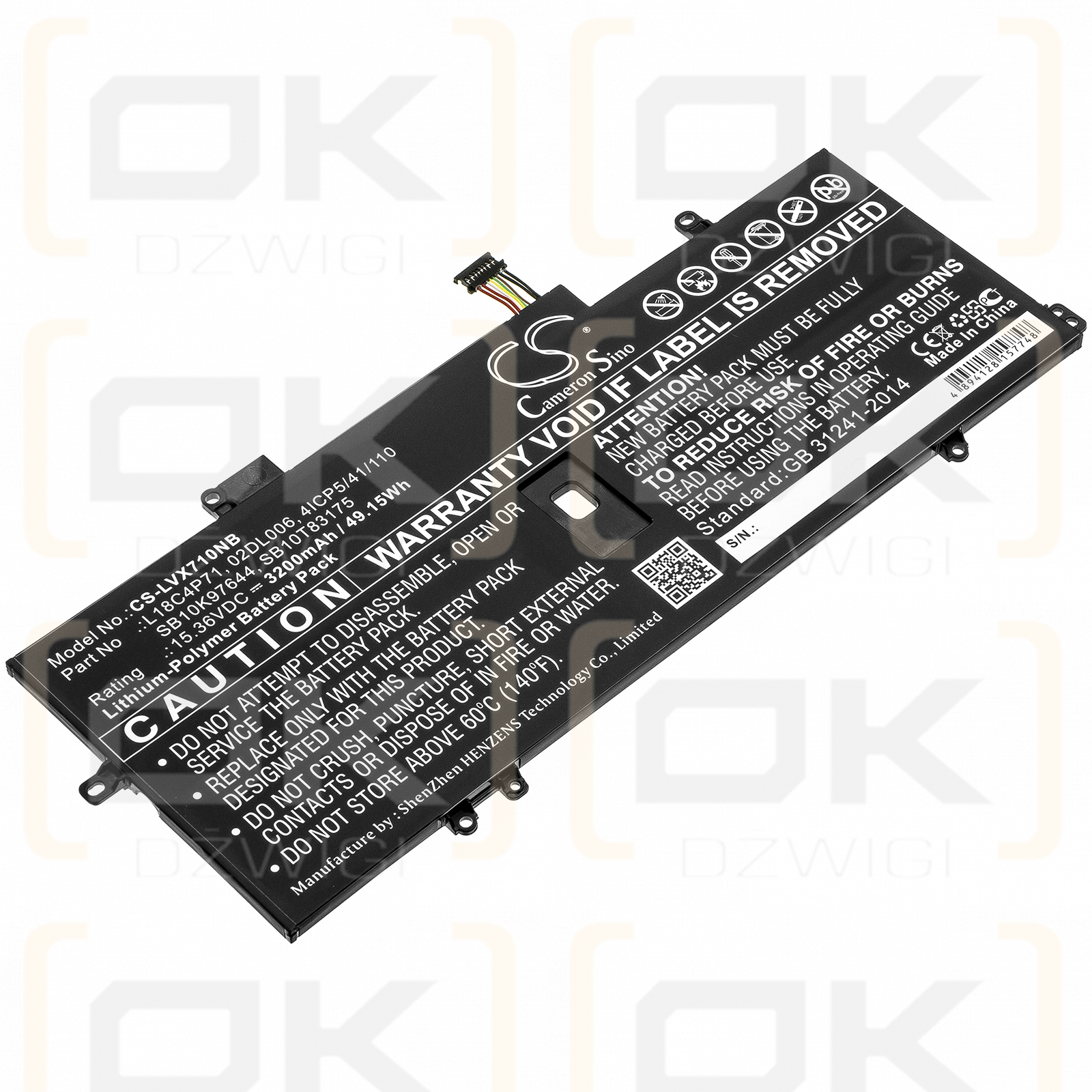 Lenovo Thinkpad X1 Yoga Gen 5-20ub0000ms / 02DL006 3200 mAh Li-Polymer 15,36 V (Cameron Sino)