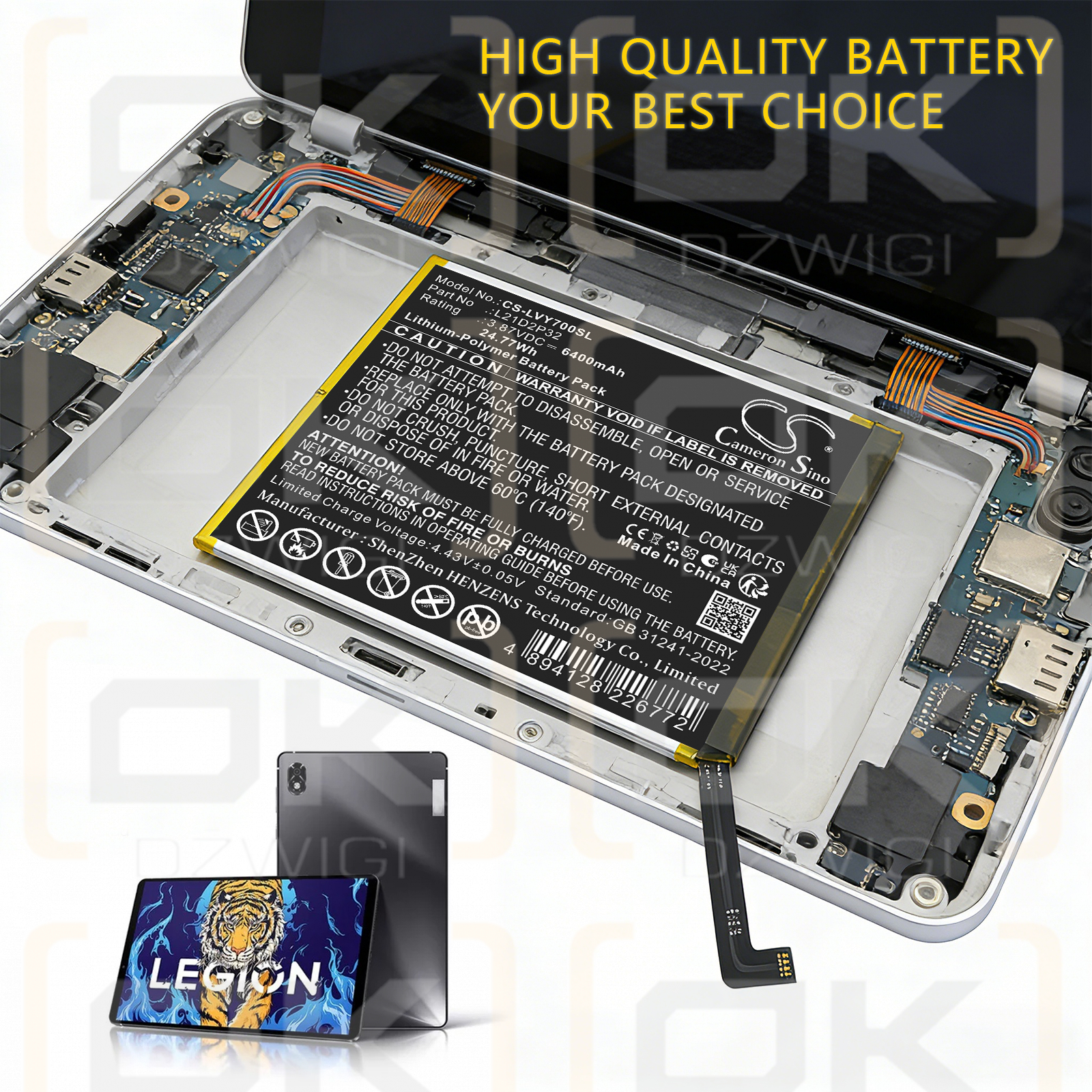 Replacement Battery for Lenovo TB-9707F / L21C2P32 6400mAh Li-Polymer 3.87V (Cameron Sino)