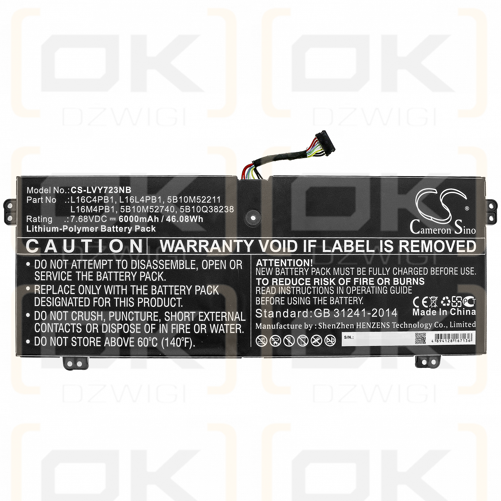 Lenovo Yoga 730-13IKB / L16L4PB1 6000mAh Li-polímero 7.68V (Cameron Sino)