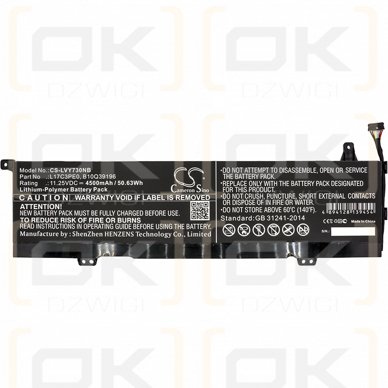 Lenovo Yoga 730-15IKB / L17C3PE0 4500mAh Li-polímero 11.25V (Cameron Sino)