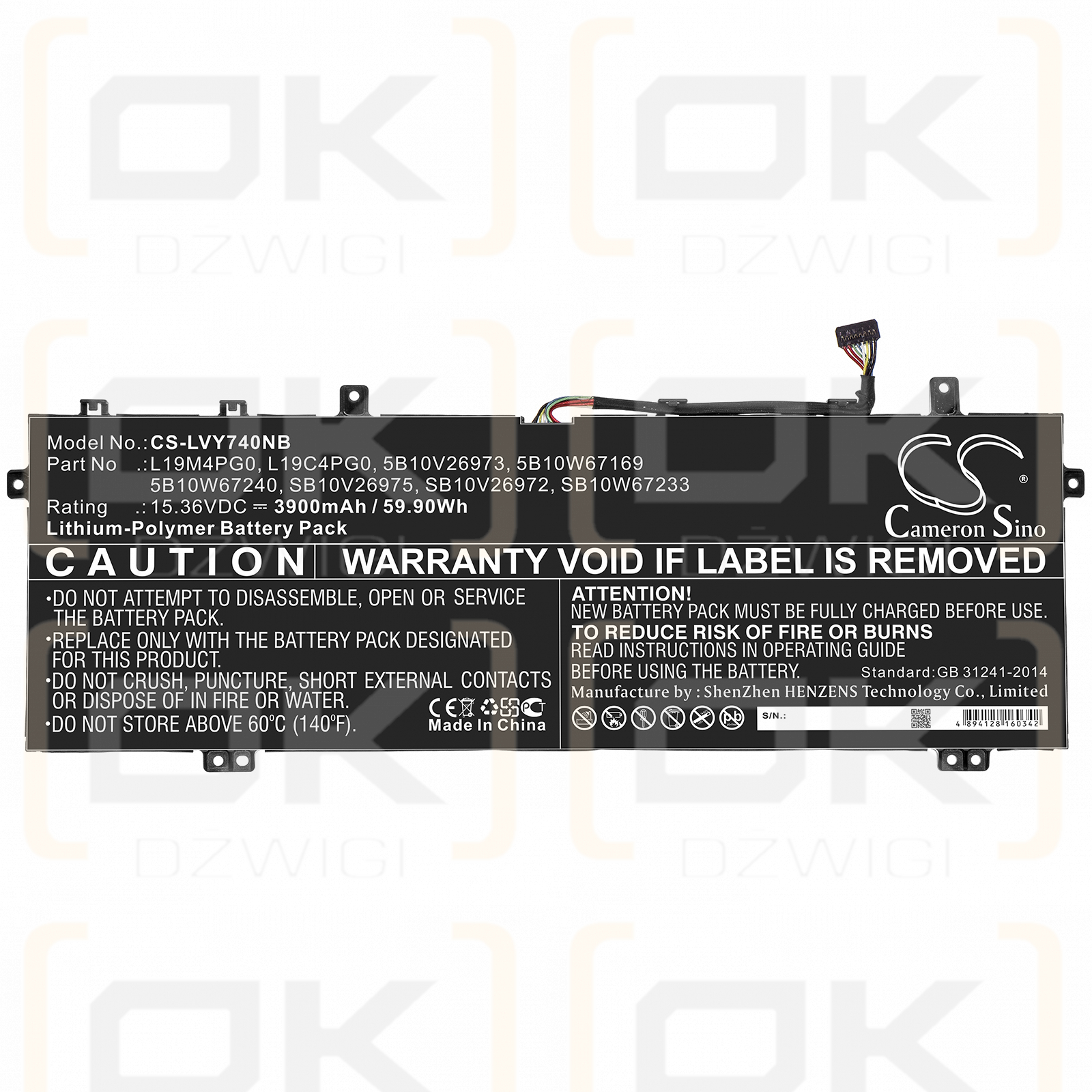 Lenovo Legion Y9000X / L19M4PG0 3900 mAh Li-Polymer 15,36 V (Cameron Sino)