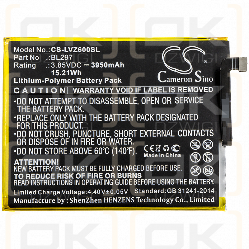 Lenovo Z6 Lite / BL297 3950mAh Li-Polymer 3.85V (Cameron Sino)