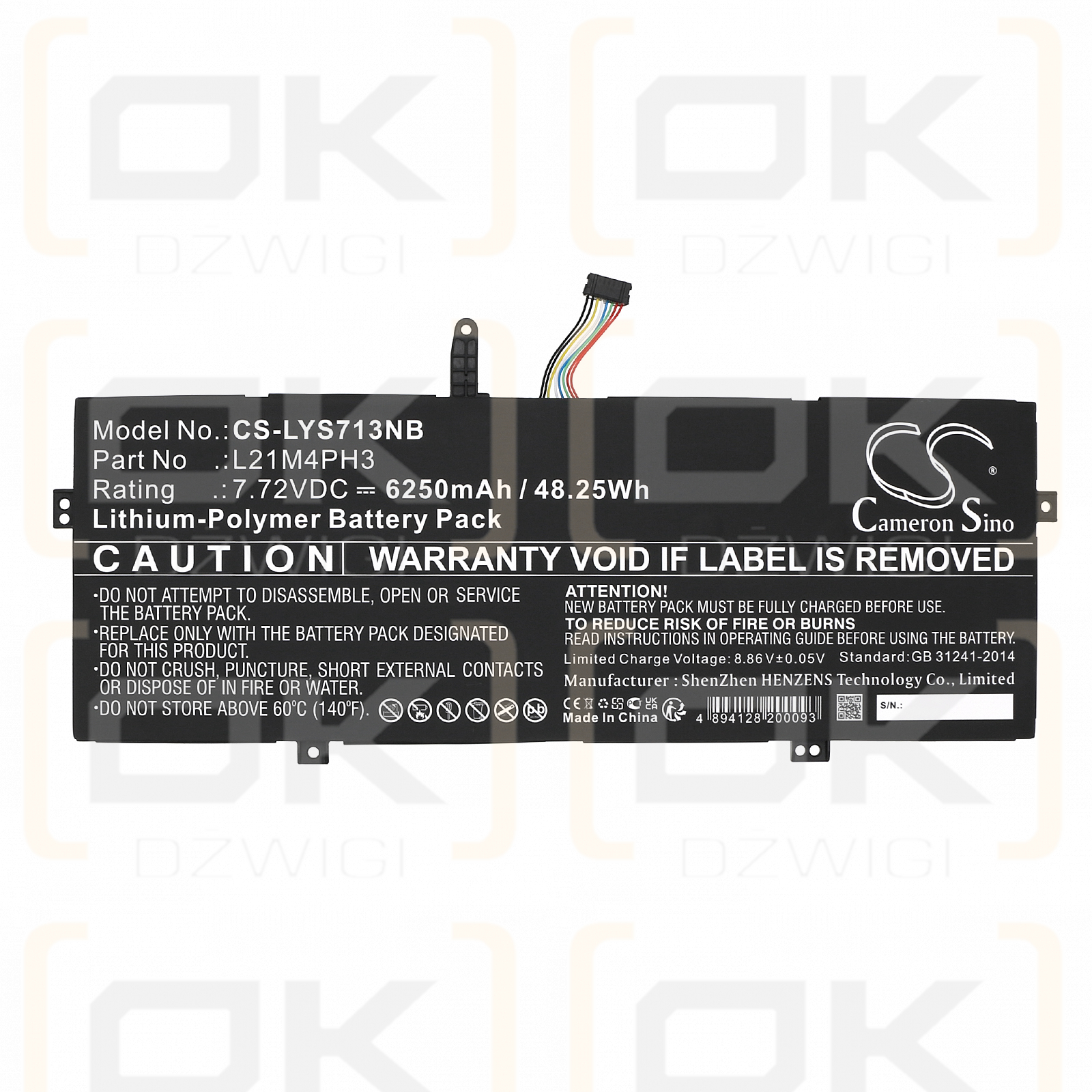 Lenovo Yoga Slim 7 Carbon 13IAP7 82U90028FR / L21C4PH3 6250mAh Li-Polímero 7.72V (Cameron Sino)