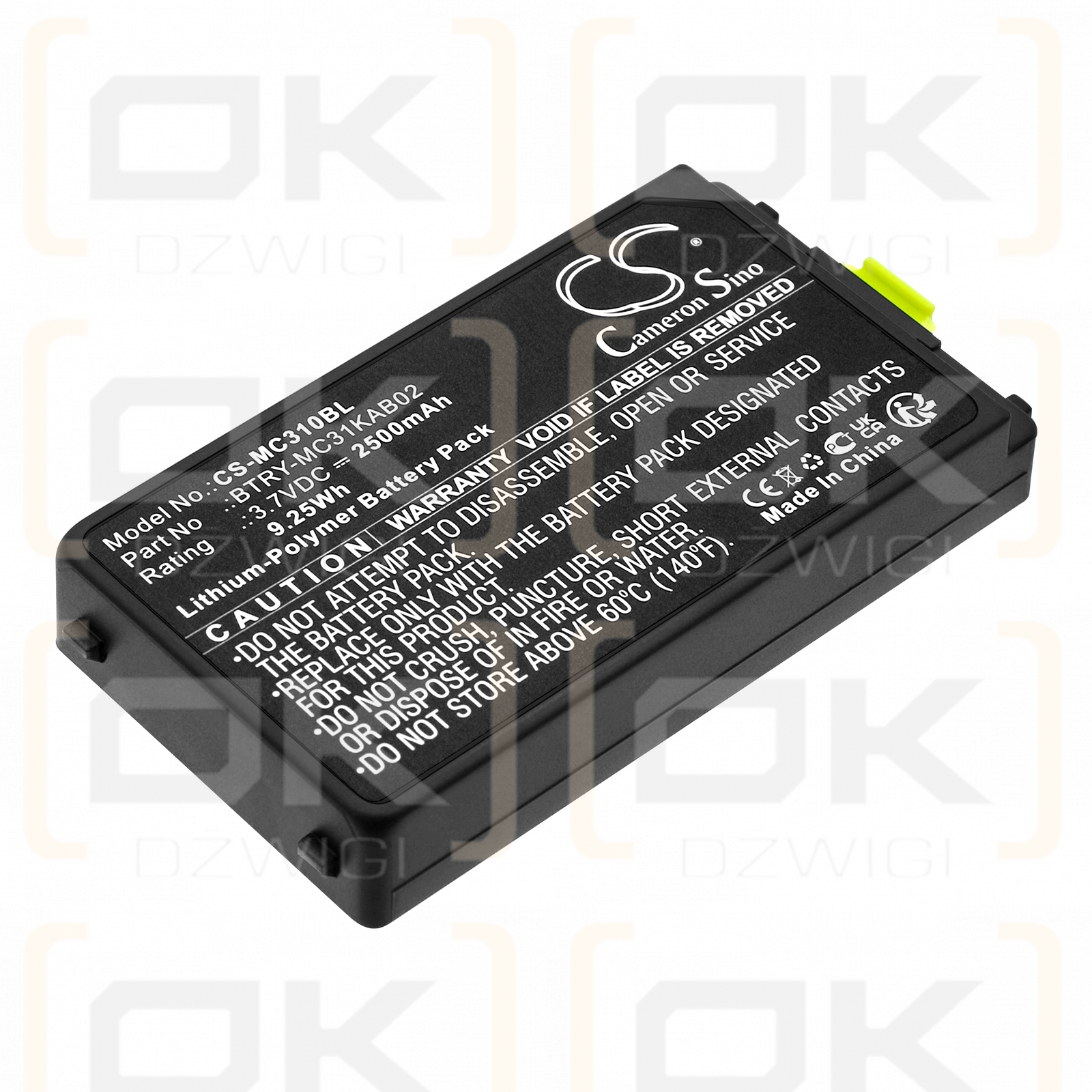 Zebra MC3190-SL4H12E0U / BTRY-MC3XKABOE 2500mAh Li-polímero 3.7V (Cameron Sino)