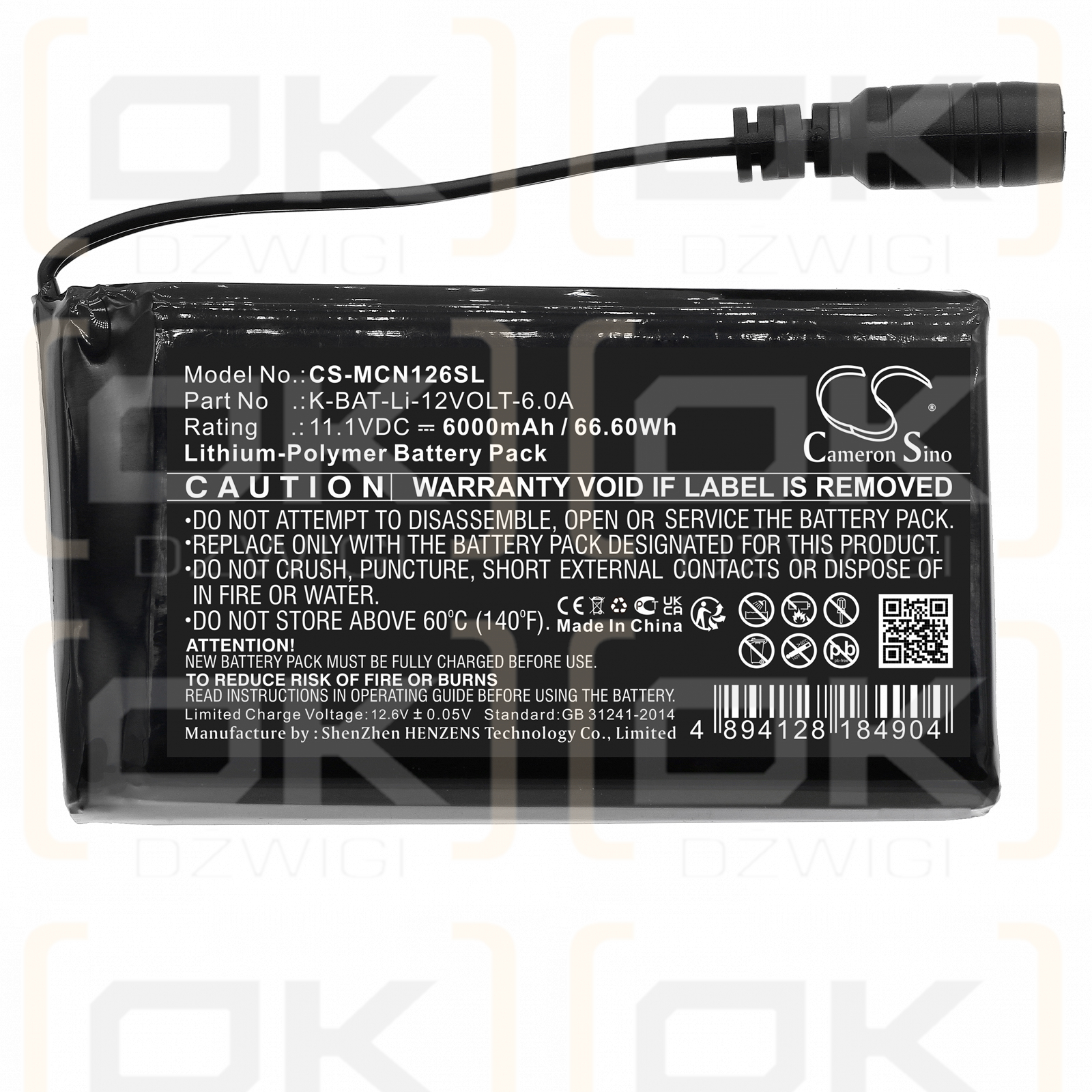 Macna Li-po 12v 6a / K-BAT-Li-12VOLT-6.0A 6000mAh Li-Polymer 11.1V (Cameron Sino)