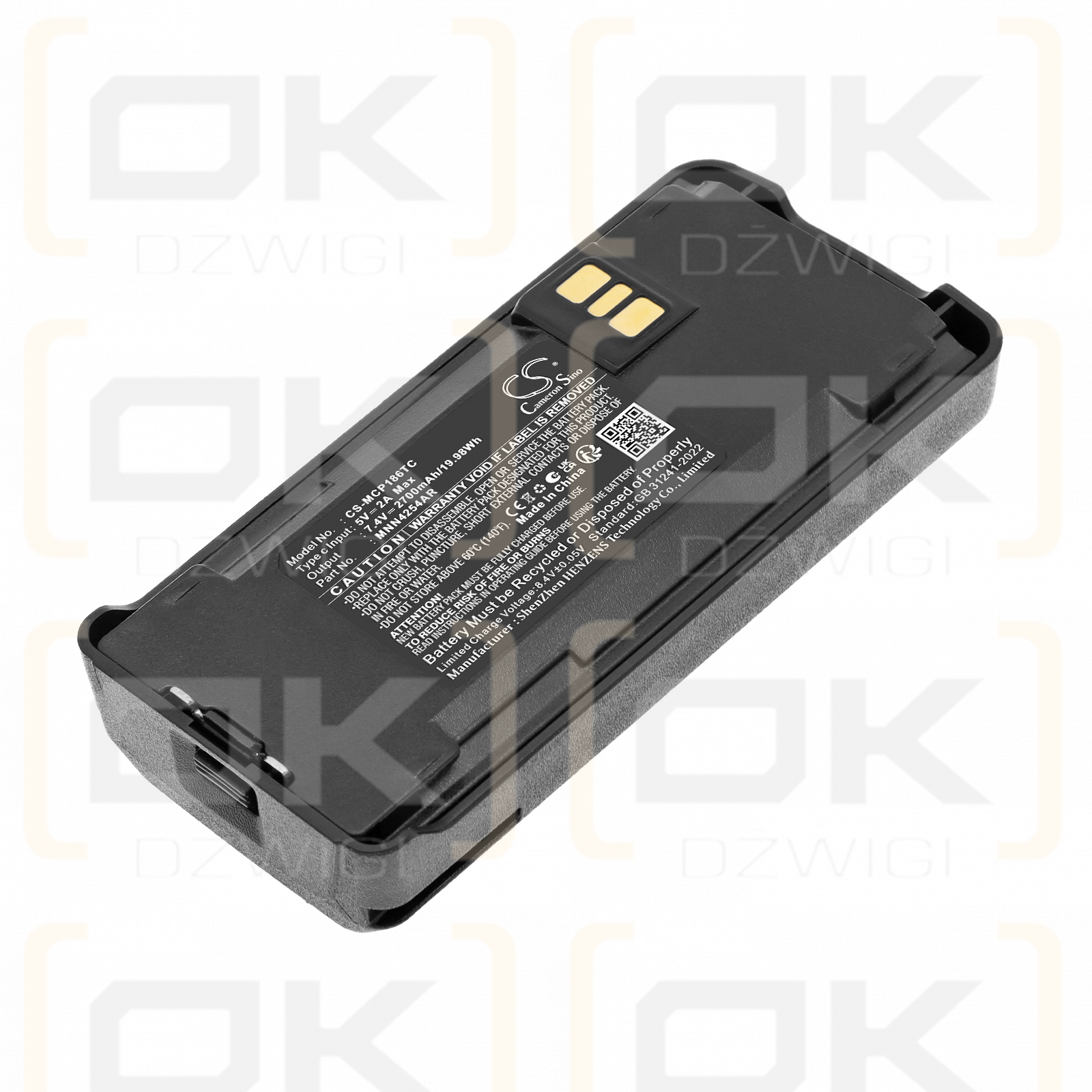 Batería de repuesto para Motorola PR400 / MNN4254AR, 2700 mAh, iones de litio, 7,4 V (Cameron Sino)