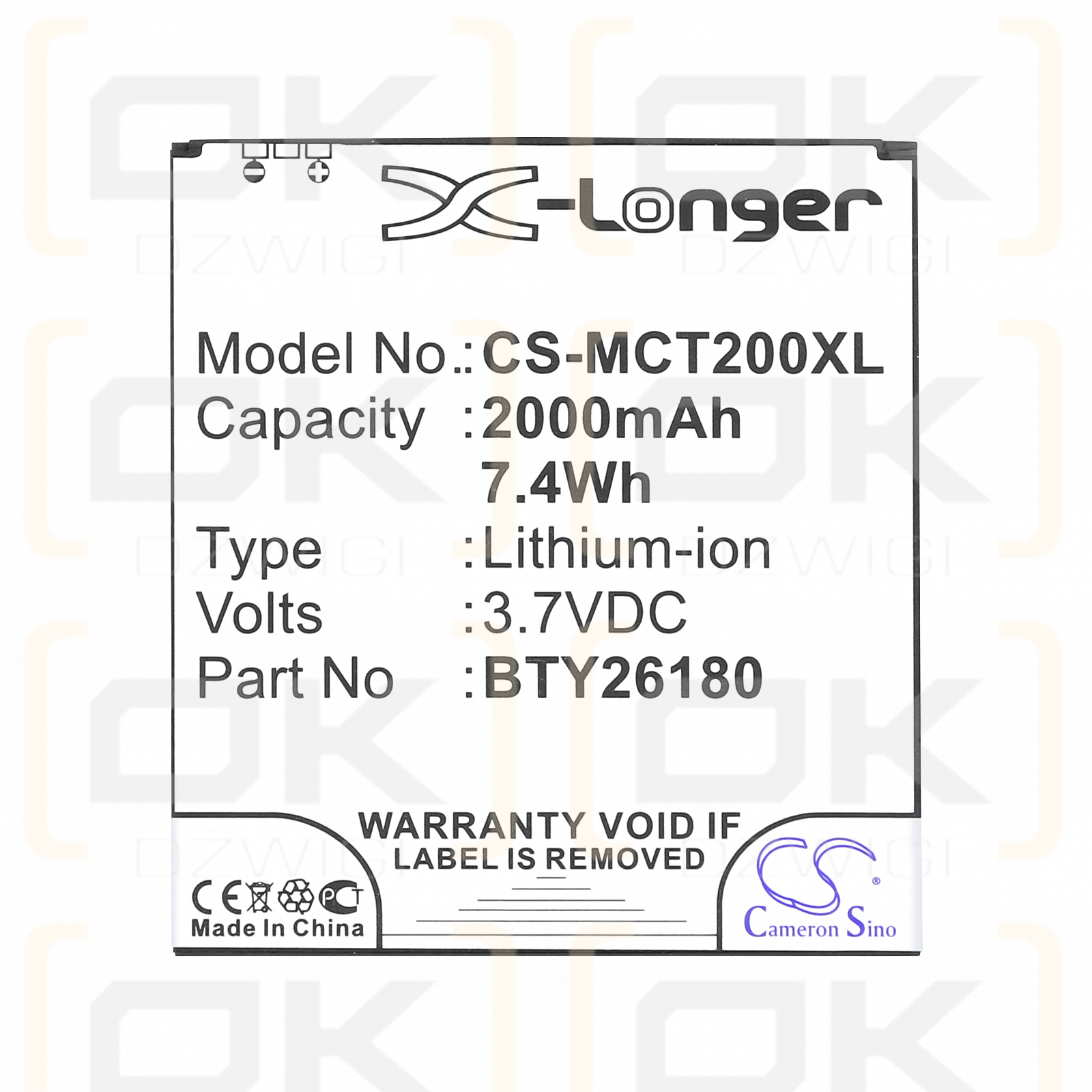 Mobistel MT-9081W / BTY26180 2000 mAh Li-ion 3.7 V (Cameron Sino)