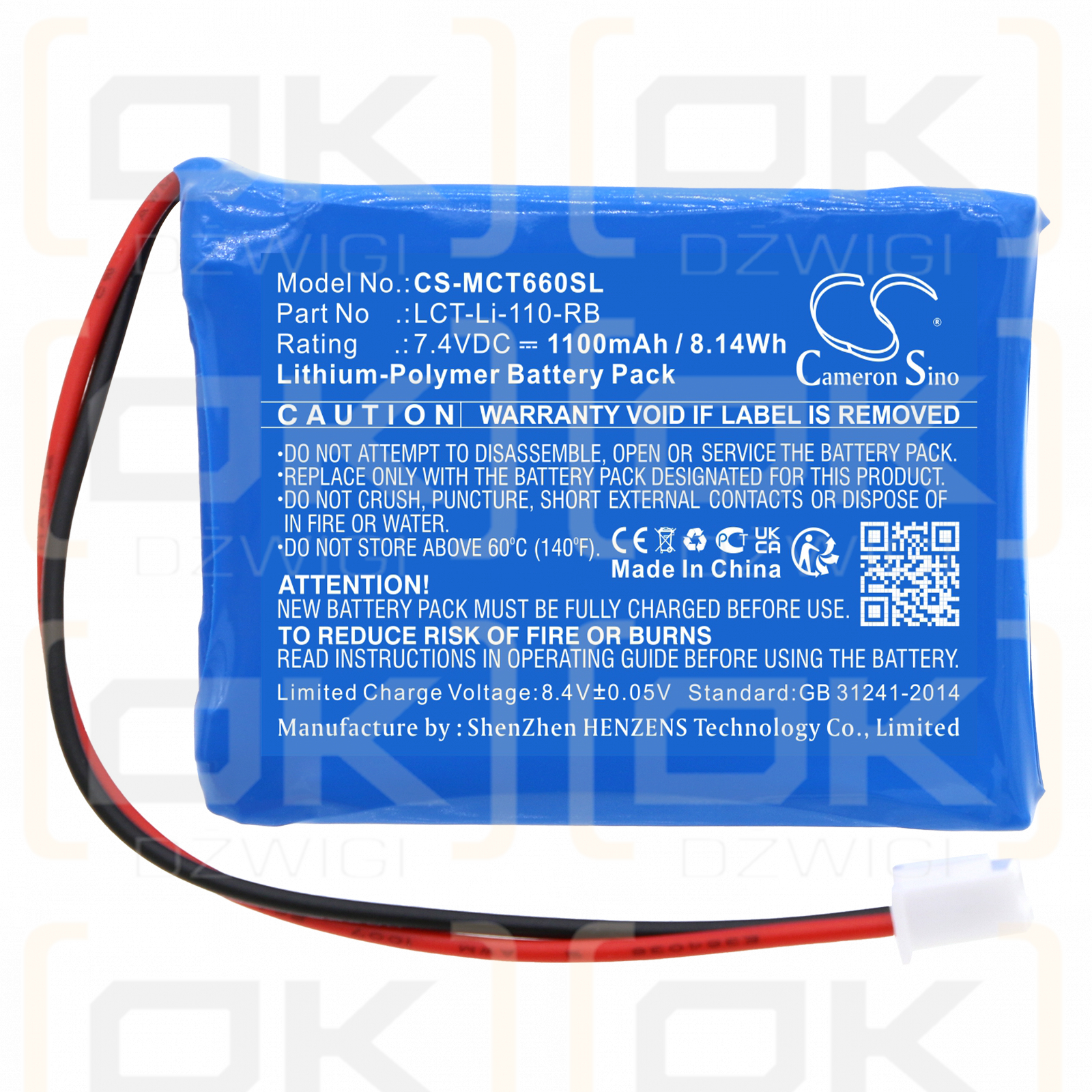 Baum MCT-Li-66 Plus / LCT-Li-110-RB 1100 mAh Li-Polymer 7,4 V (Cameron Sino)