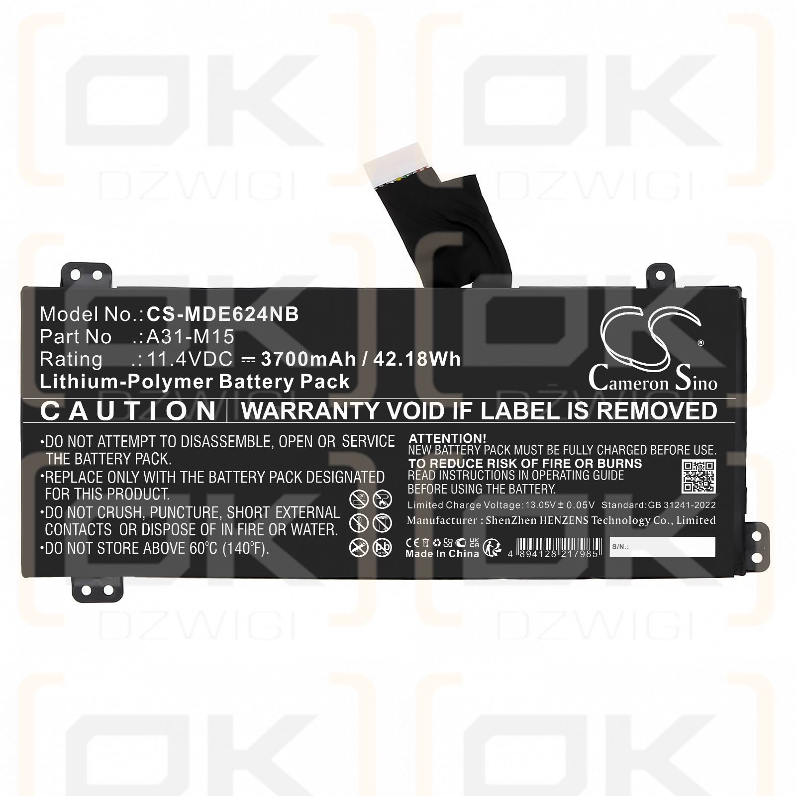 Medion Akoya E6248(MD 61766 MSN 30028355) / 0B23-01Q9000M 3700mAh Li-polímero 11,4V (Cameron Sino)