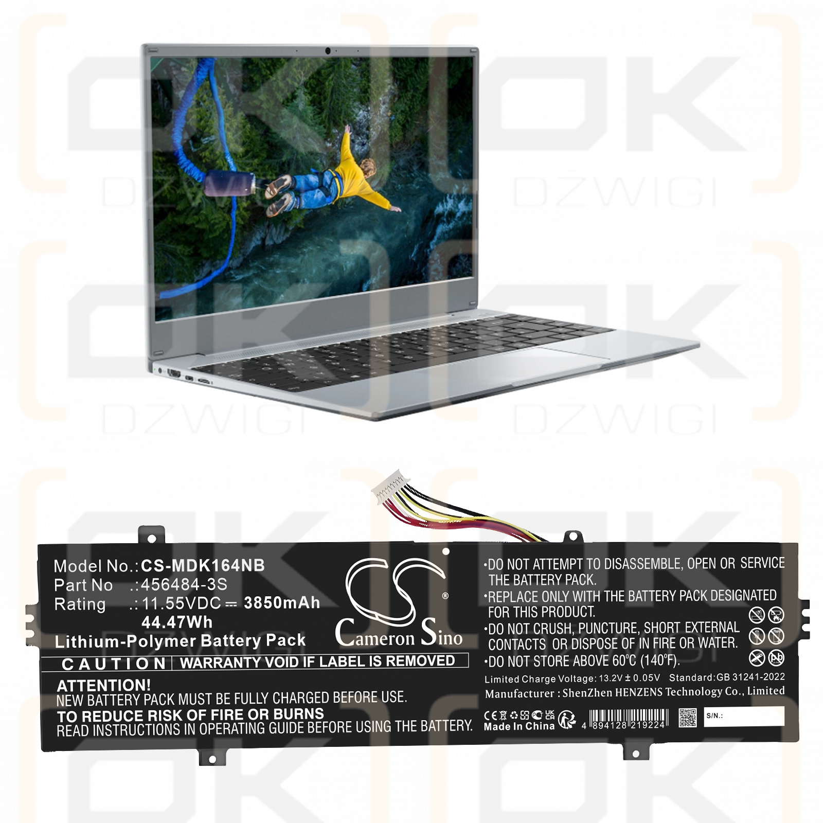 Batería externa Medion Emdoor NS15TG / 456484-3S de polímero de litio de 3850 mAh y 11,55 V (Cameron Sino)