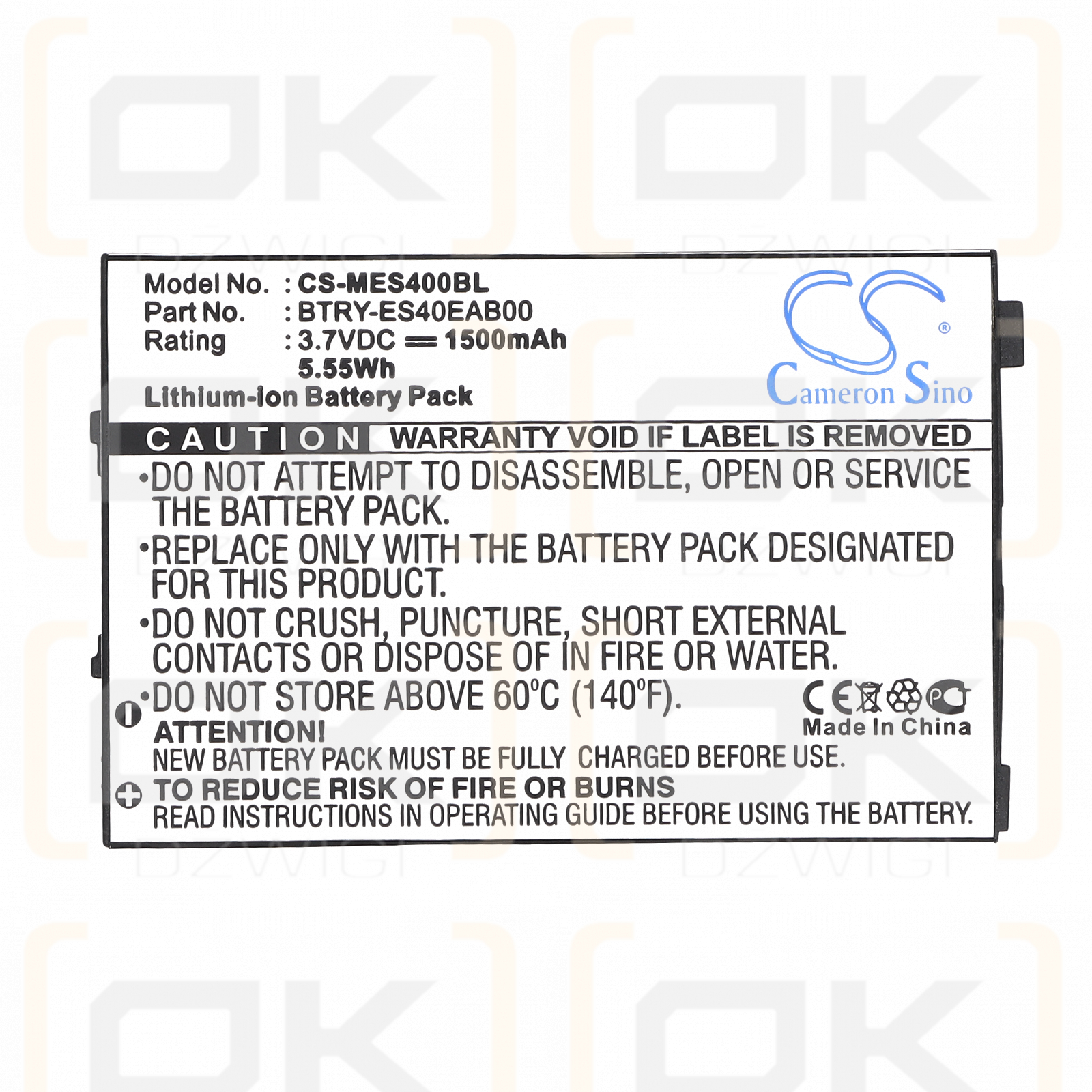 Referenz ES405 / BTRY-ES40EAB00 1500 mAh Li-Ion 3,7 V (Cameron Sino)