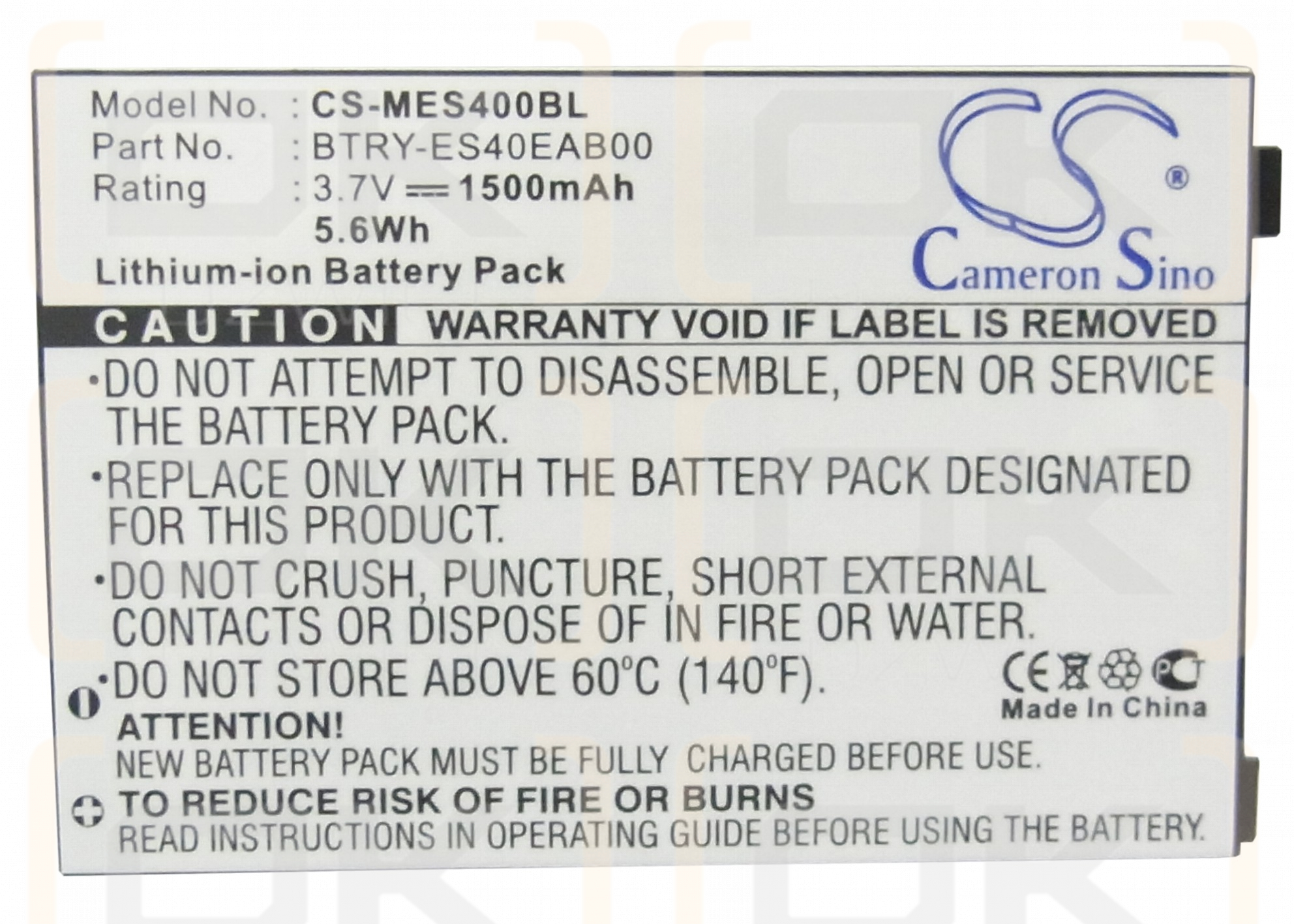 Referencia ES405 / BTRY-ES40EAB00 1500mAh Li-ion 3.7V (Cameron Sino)