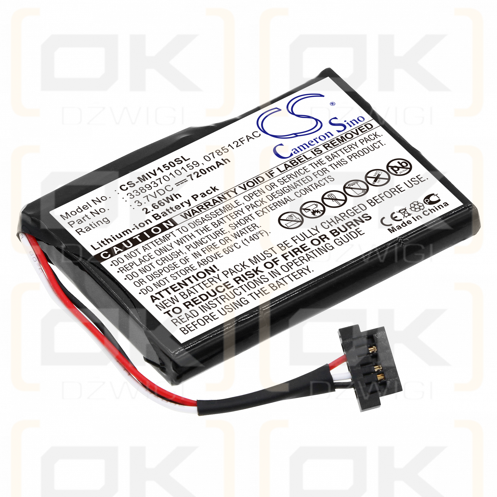 Mitac Mio Moov 150 / 338937010159 720 mAh Li-Ion 3,7 V (Cameron Sino)