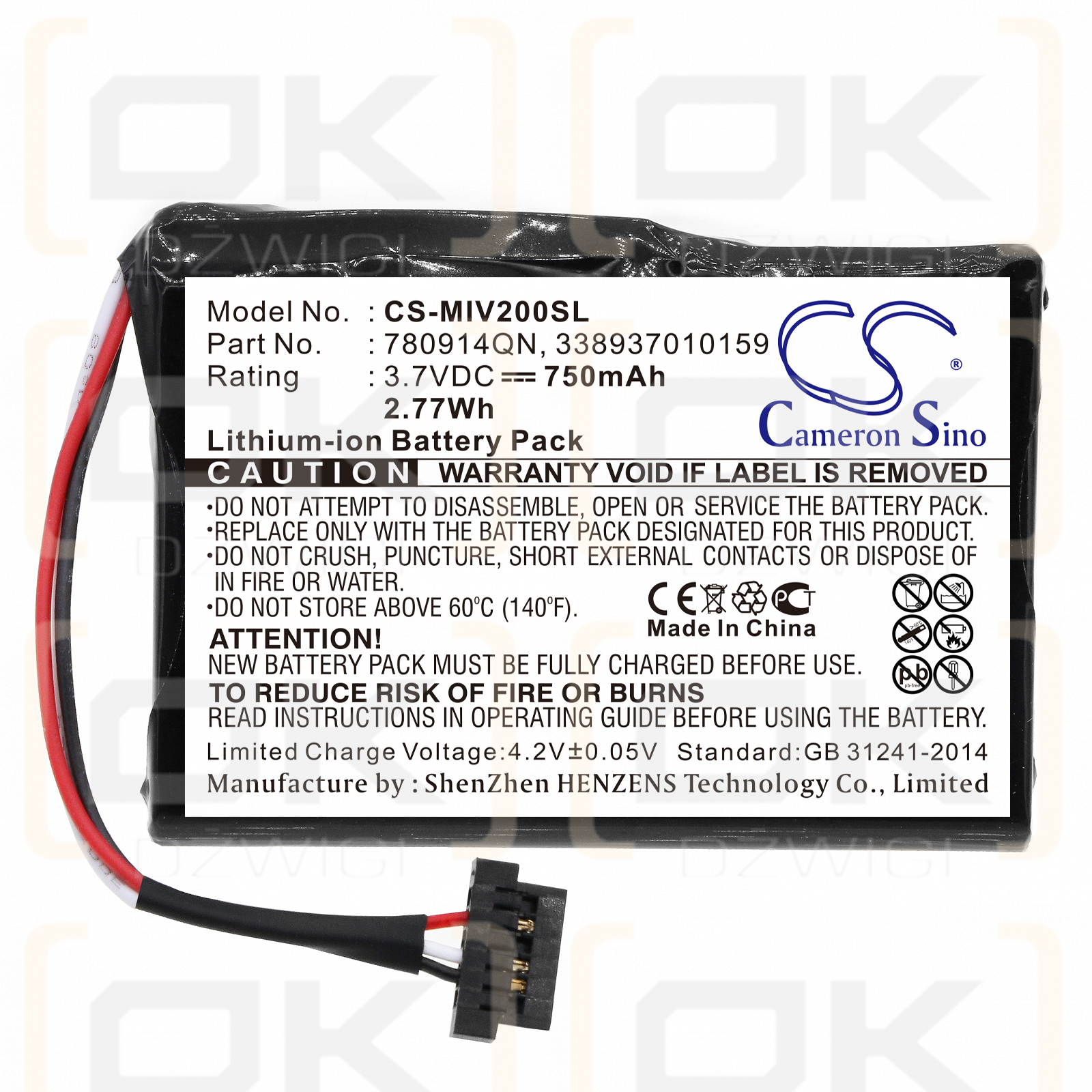 Mitac Mio Moov 200e / 780914QN 750 mAh Li-Ion 3,7 V (Cameron Sino)