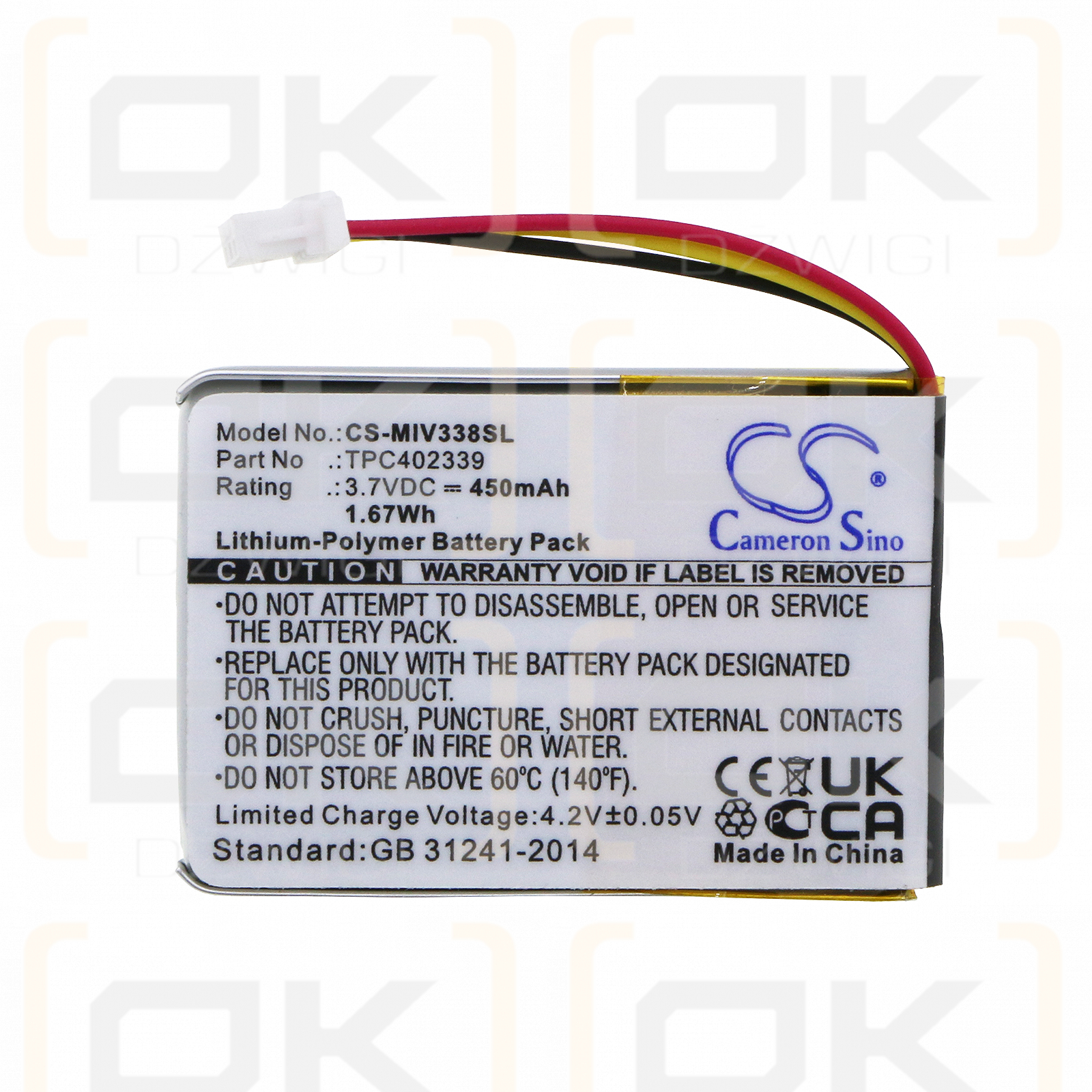 Mio MiVue 658p / TPC402339 450mAh Li-Polymer 3.7V (Cameron Sino)