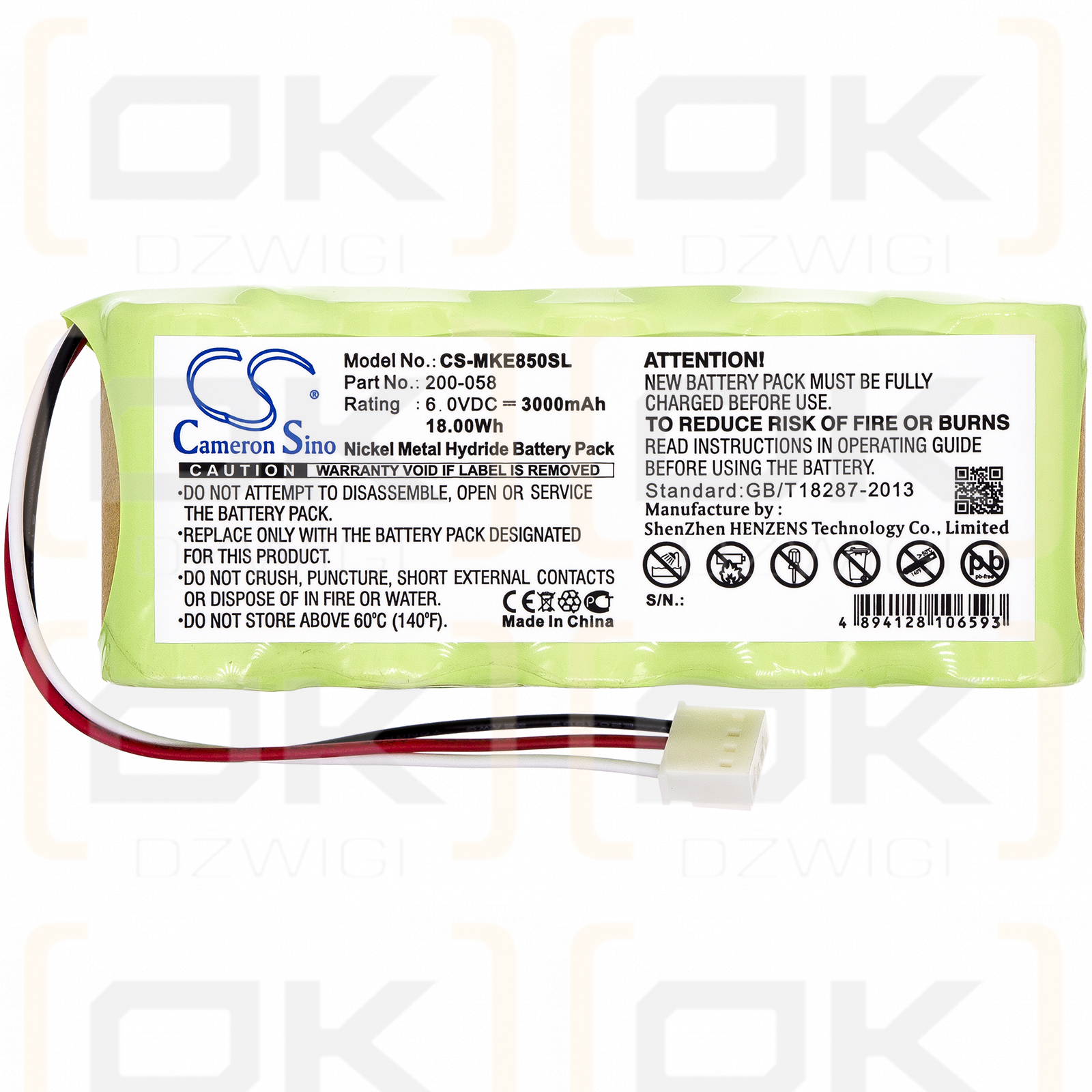 GE Magna-Mike 8500 / 200-058 3000mAh Ni-MH 6.0V (Cameron Sino)