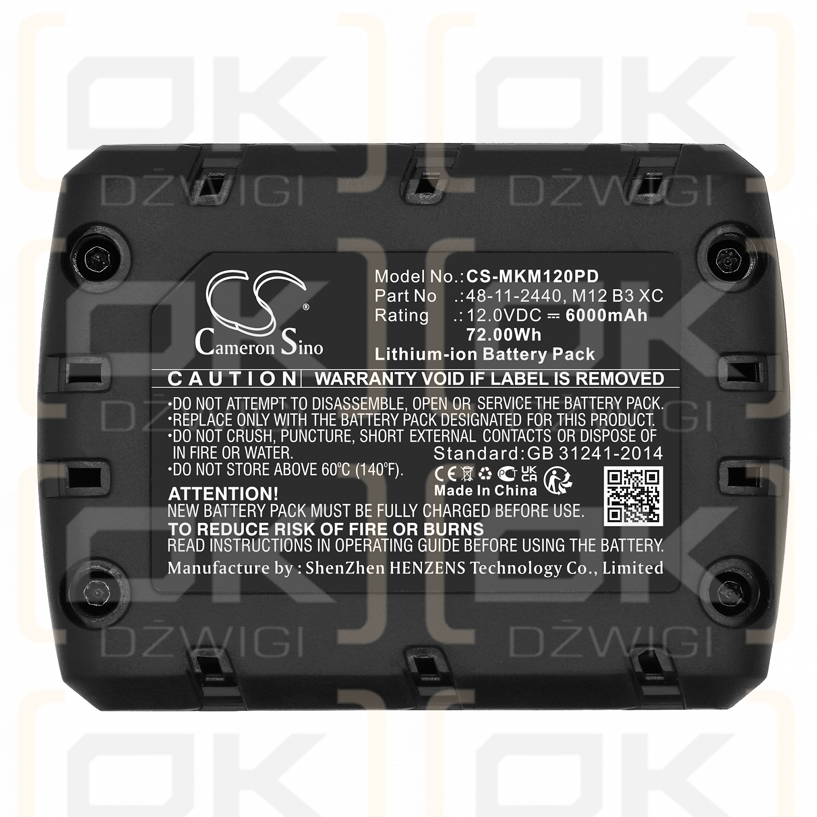 Milwaukee M12-18 JSSP-0 / 48-11-2440 6000mAh Li-ion 12.0V (Cameron Sino)