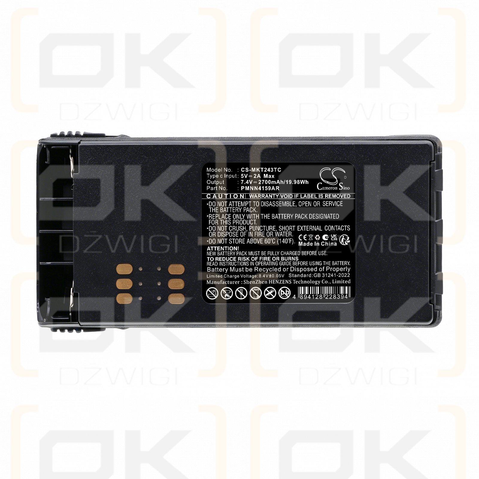 Batería de repuesto para Motorola PRO9150 / HMNN4151, 2700 mAh, iones de litio, 7,4 V (Cameron Sino)