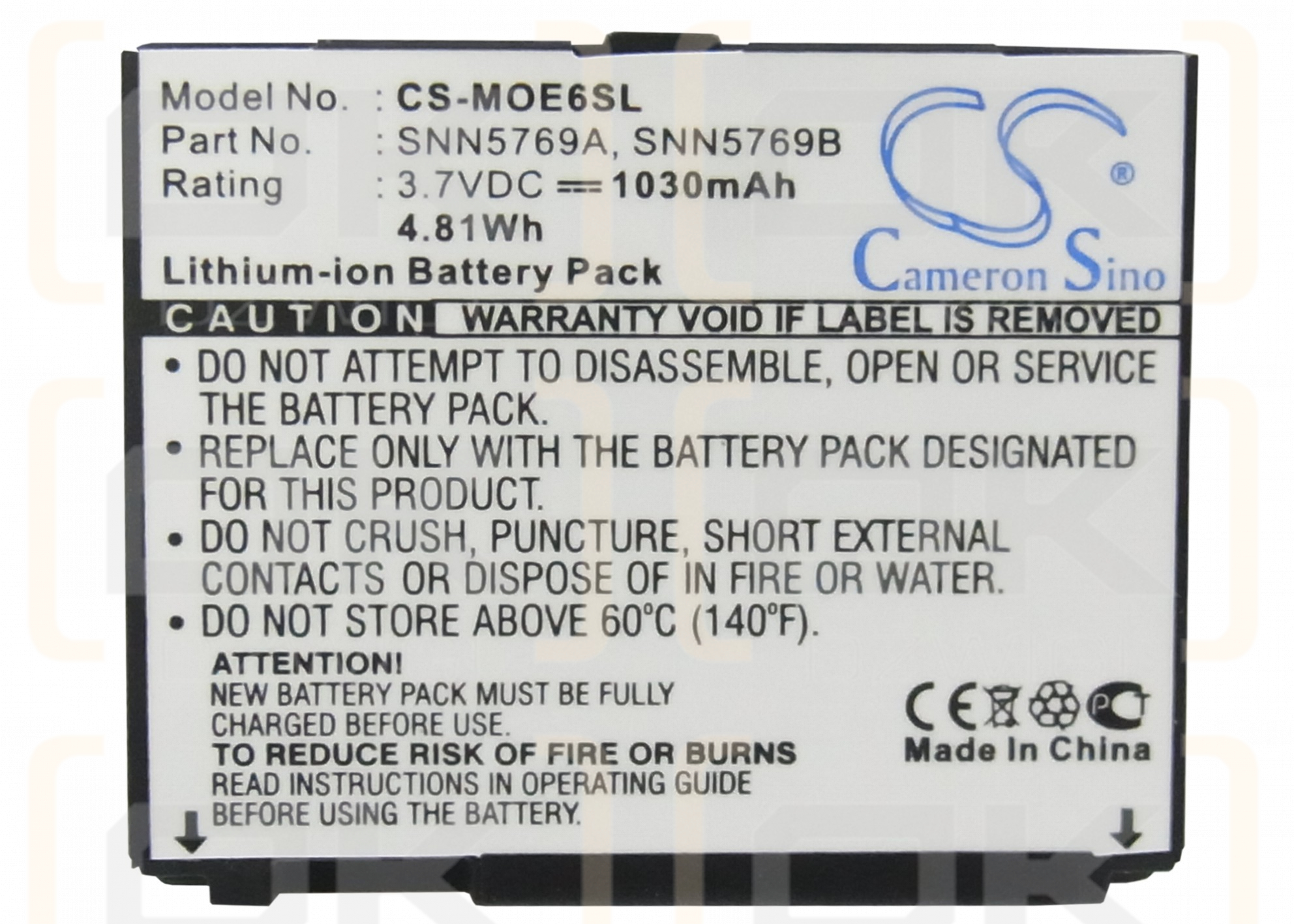 Motorola MOTOROKR E6 / BC70 1030mAh Li-ion 3.7V (Cameron Sino)