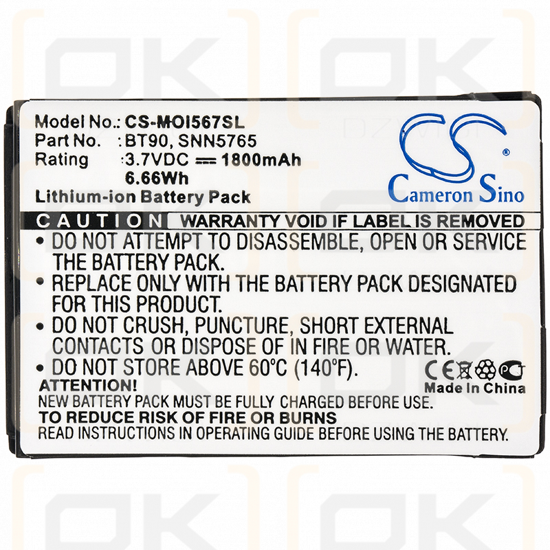 Motorola Q9e / BT90 1800 mAh Li-Ion 3,7 V (Cameron Sino)