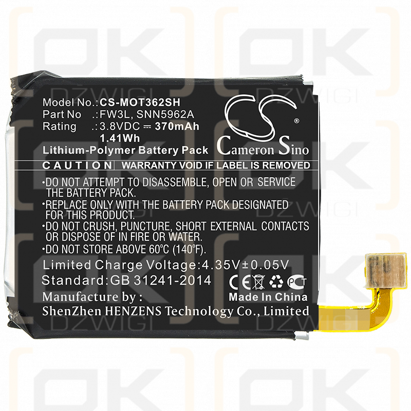 Motorola Moto 360 2. 2015 / FW3L 370 mAh Li-Polymer 3,8 V (Cameron Sino)