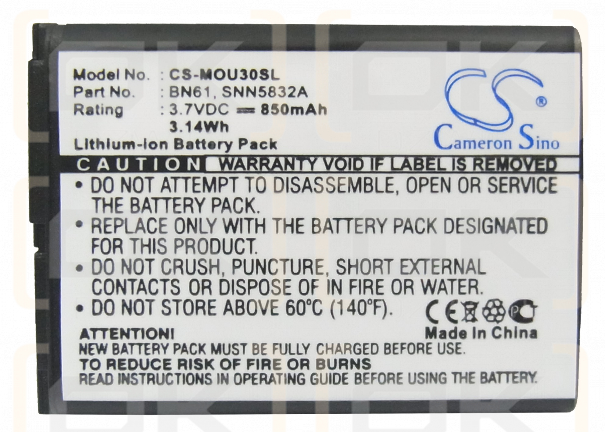 Motorola Rapture VU30 / BN61 850 mAh Li-ion 3.7 V (Cameron Sino)