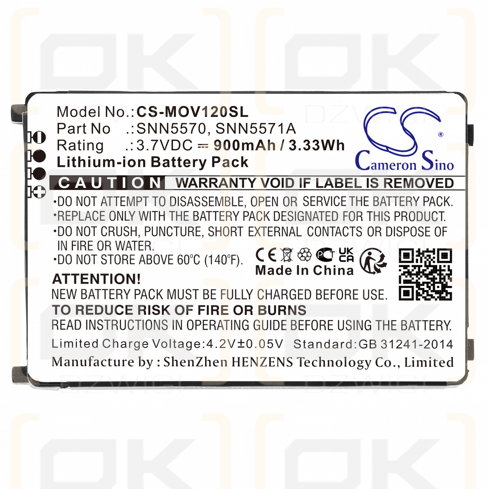 Motorola V120x / SNN5570 900 mAh Li-Ion 3,7 V (Cameron Sino)