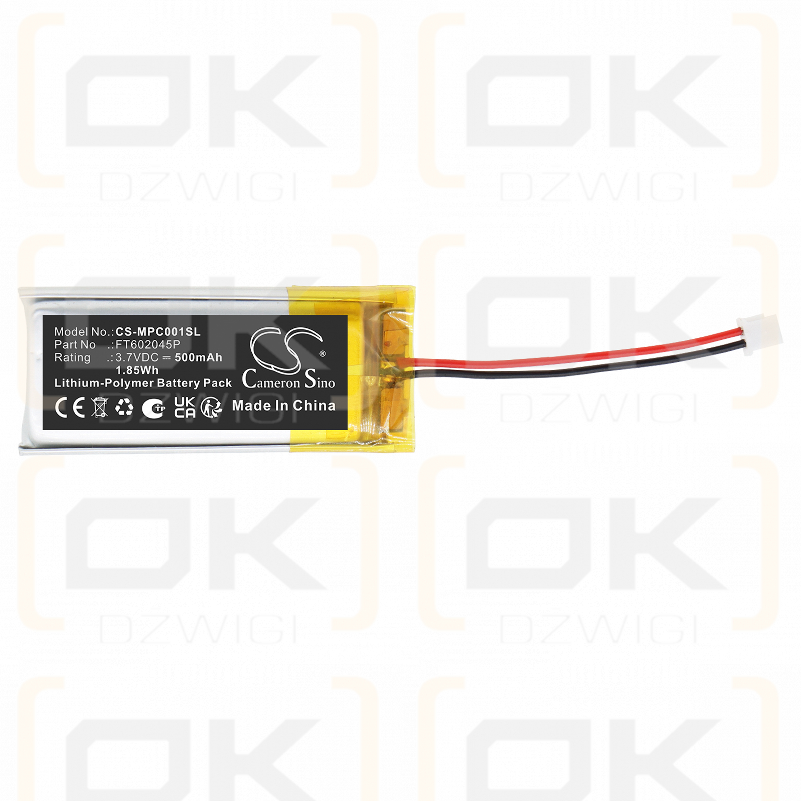 Batería de repuesto para el dispositivo de entrenamiento canino My Pet Command / FT602045P 500 mAh Li-Polymer 3.7 V (Cameron Sino)