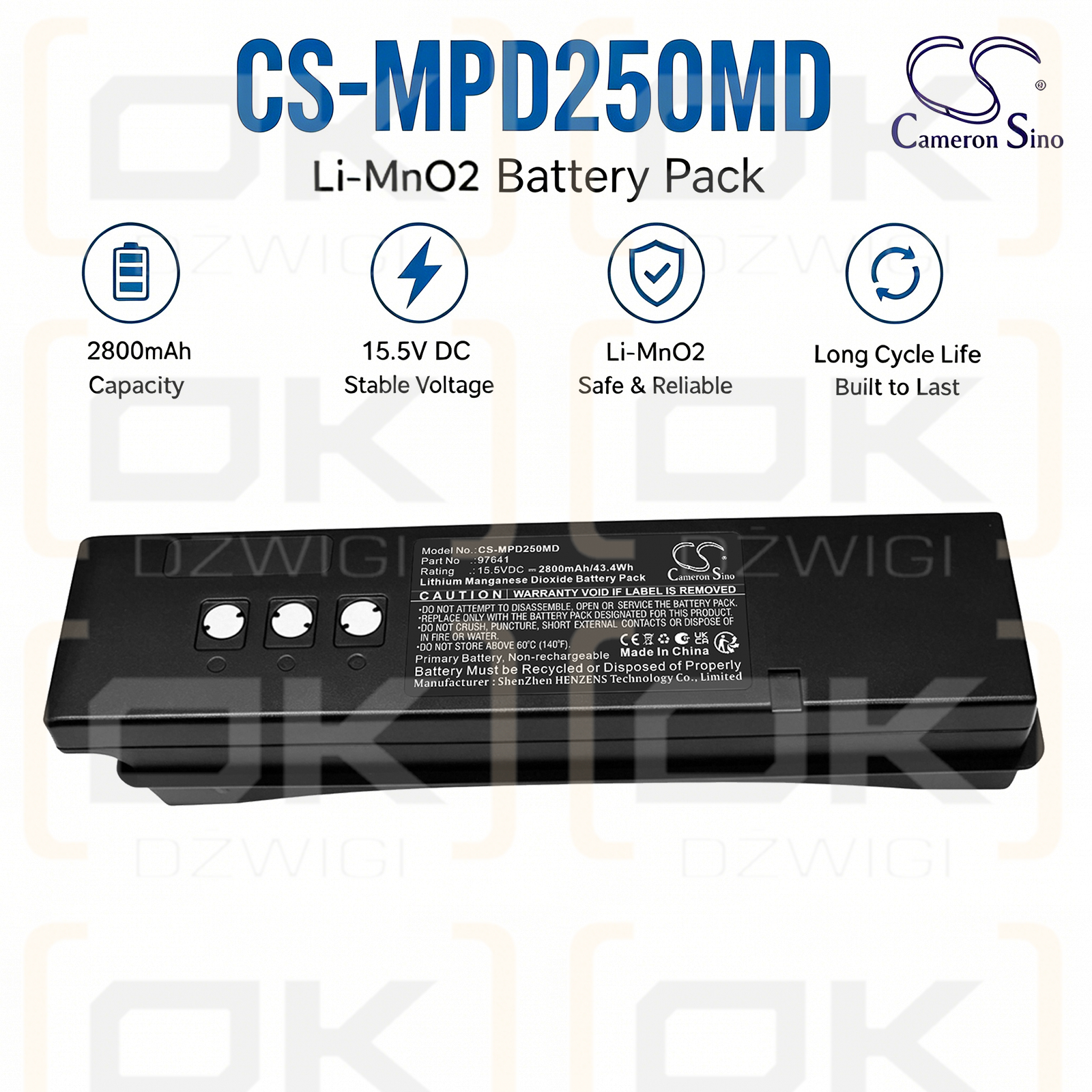 Сменный аккумулятор для Medtronic Heaertsave AED M250 / 97641 2800 мАч Li-MnO2 15 В (Cameron Sino)