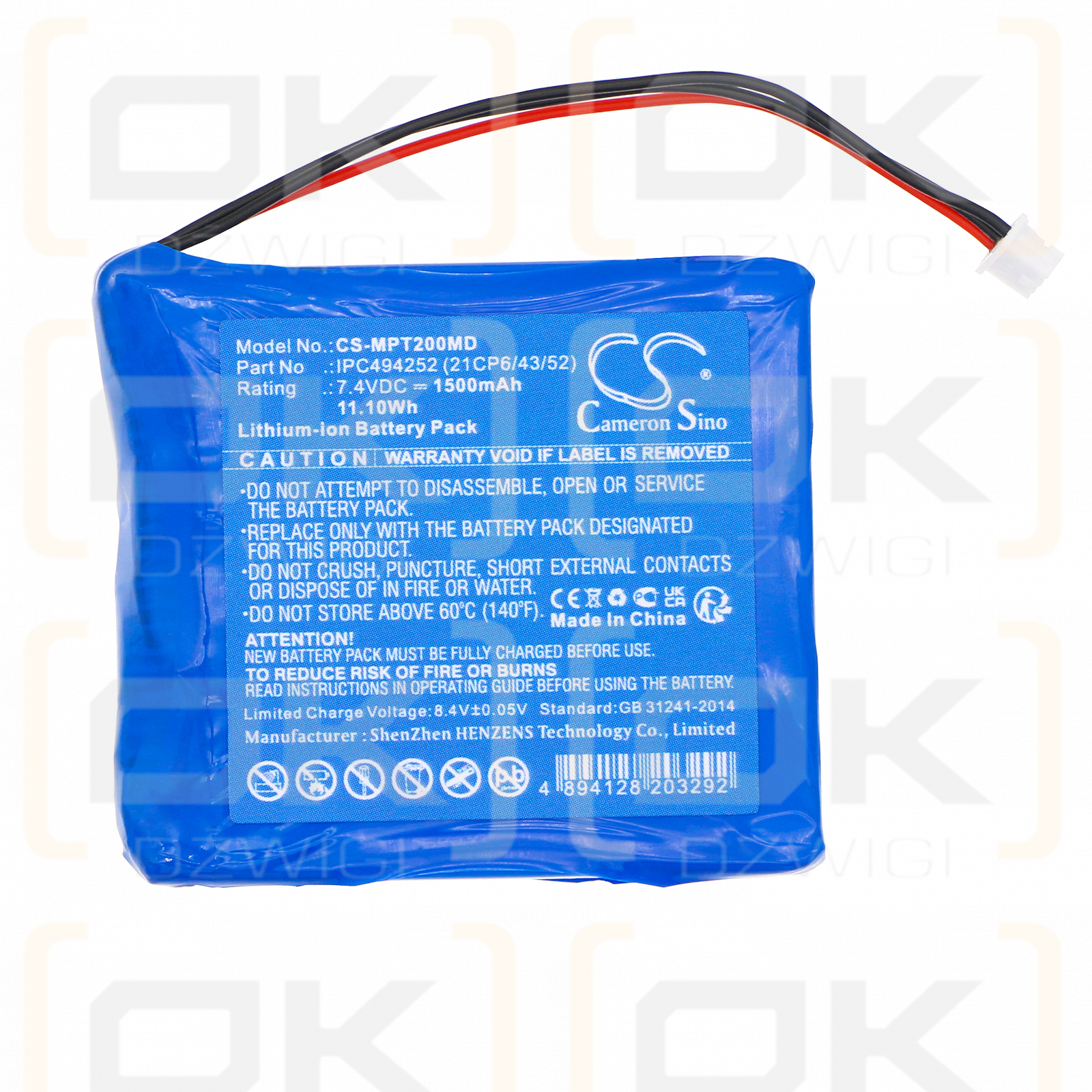 Medcaptain TP-20S / IPC494252 (21CP6/43/52) 1500 mAh Li-Ion 7,4 V (Cameron Sino)