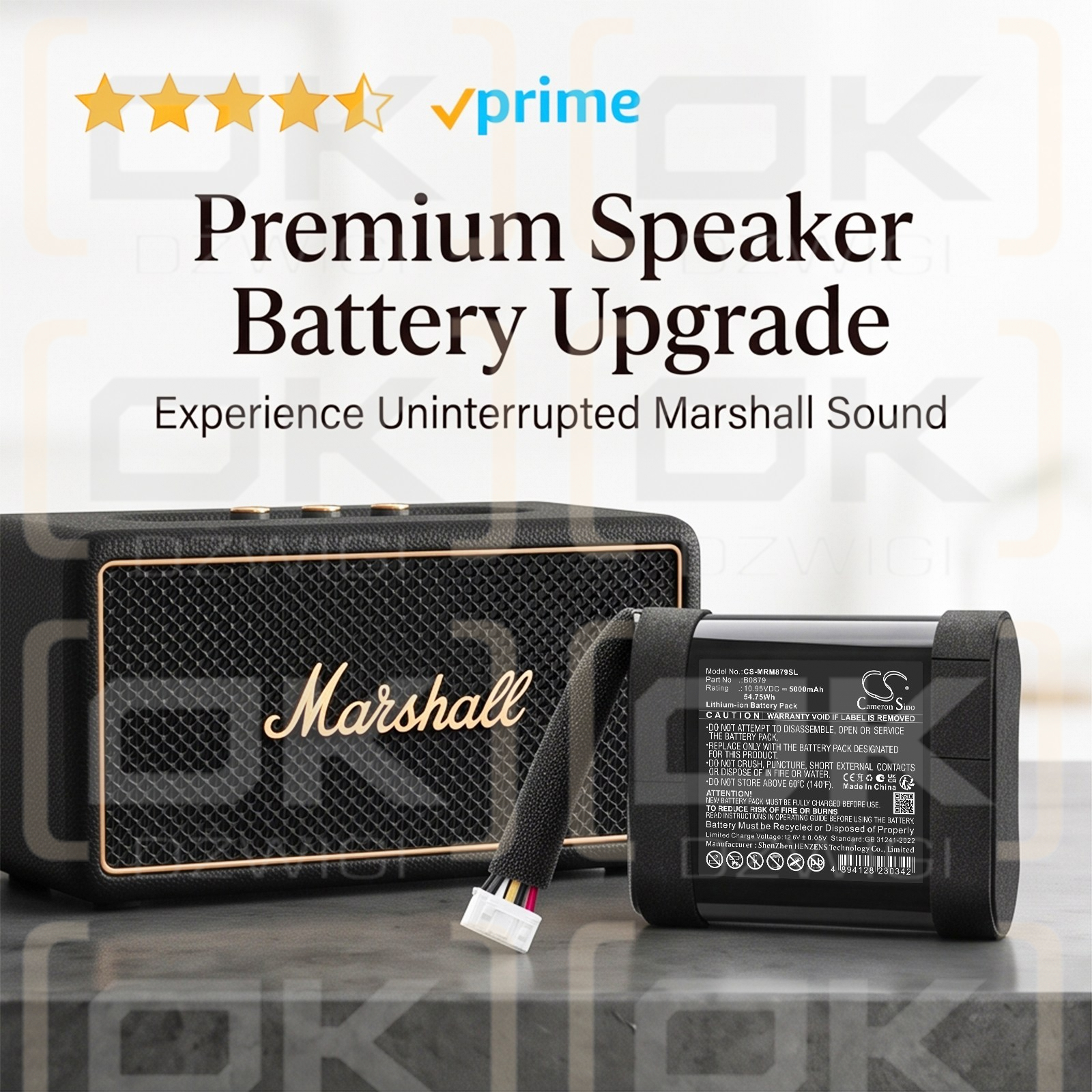 Replacement Battery for Marshall Middleton II / B0879 5000 mAh Li-ion 10.95 V (Cameron Sino)