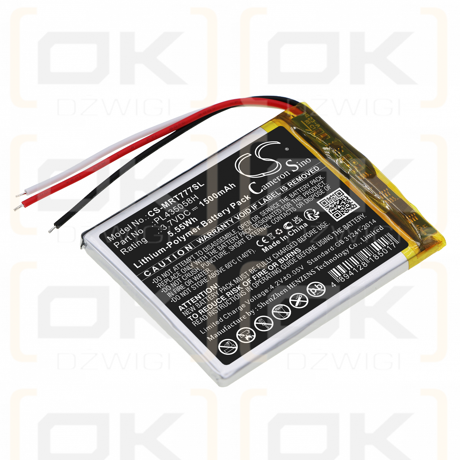 RoadMate RM7771T-LMB / PL435058H 1500 mAh Li-Polymer 3,7 V (Cameron Sino)