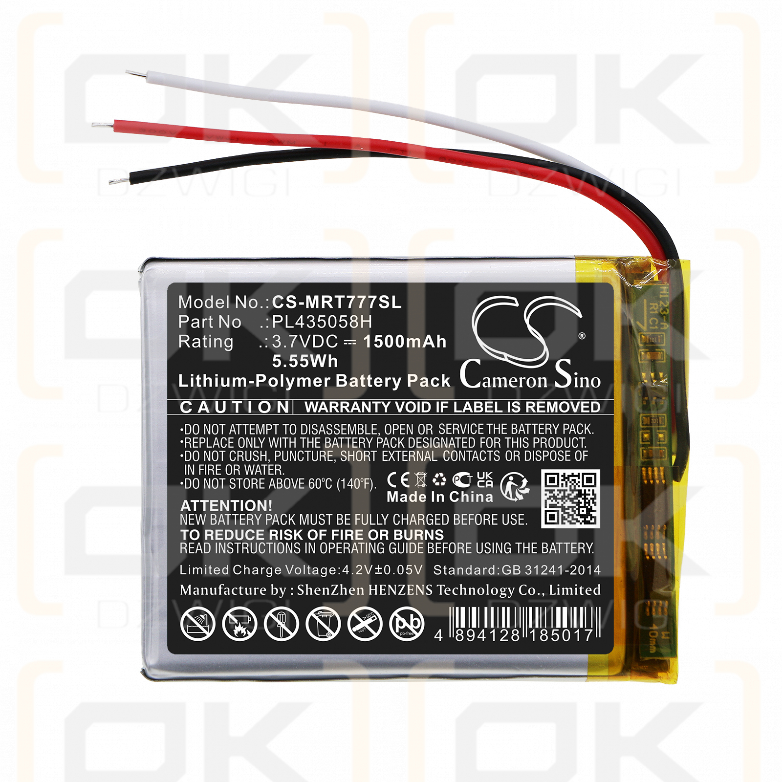 RoadMate RM7771T-LMB / PL435058H 1500 mAh Li-Polymer 3,7 V (Cameron Sino)