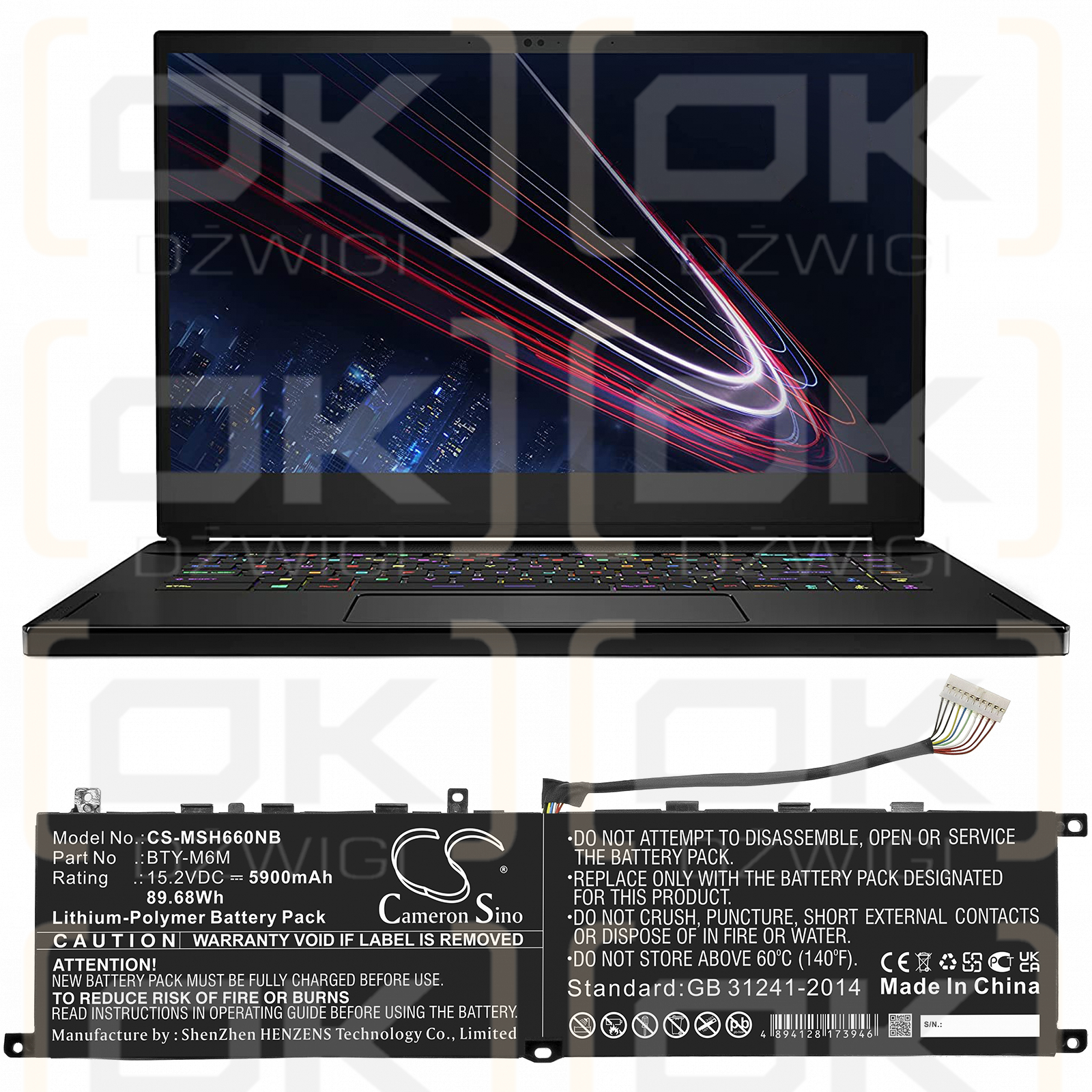 MSI Creator 15 A10sdt-263cz / BTY-M6M 5900mAh Li-Polímero 15.2V (Cameron Sino)