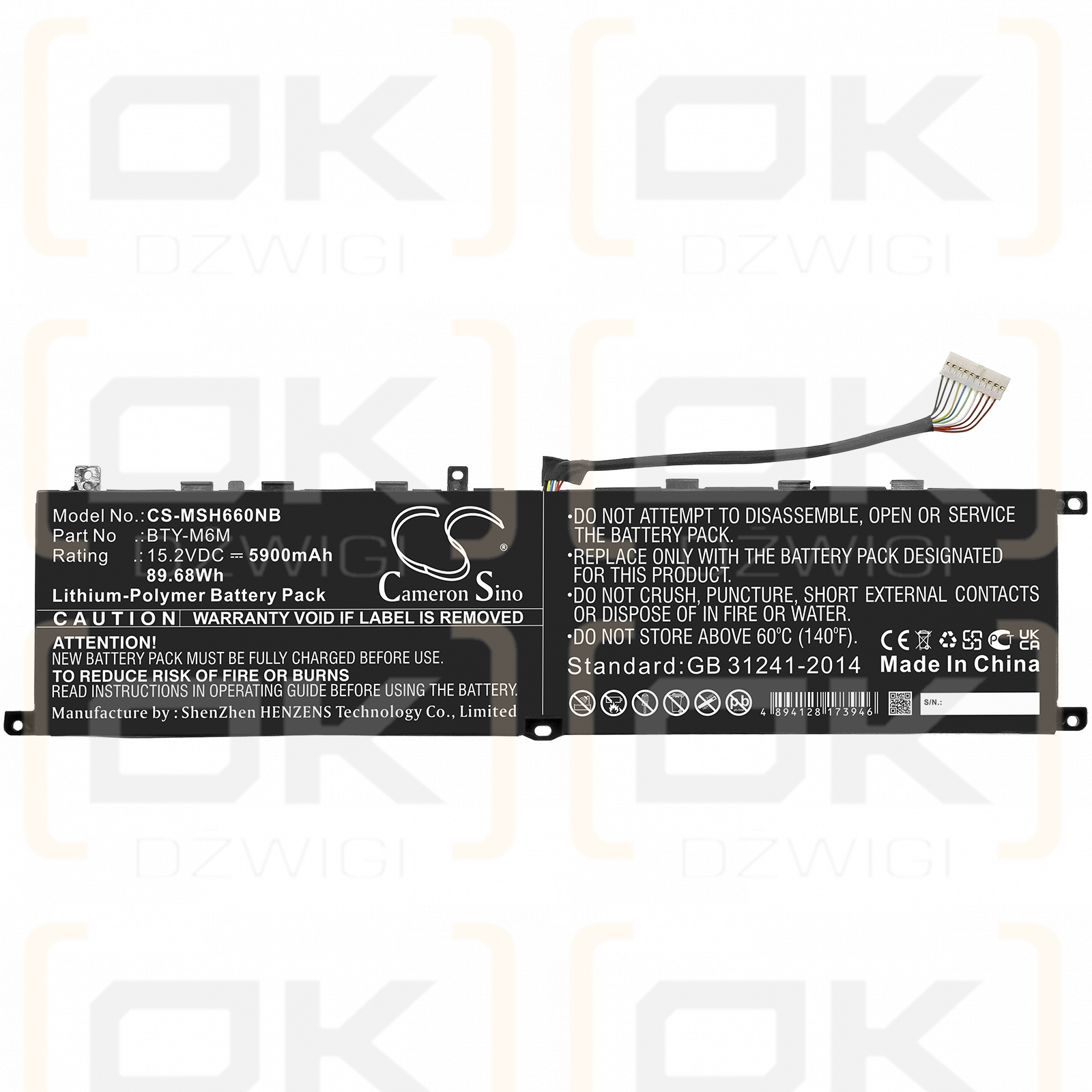 MSI Creator 15 A10sdt-263cz / BTY-M6M 5900mAh Li-Polímero 15.2V (Cameron Sino)