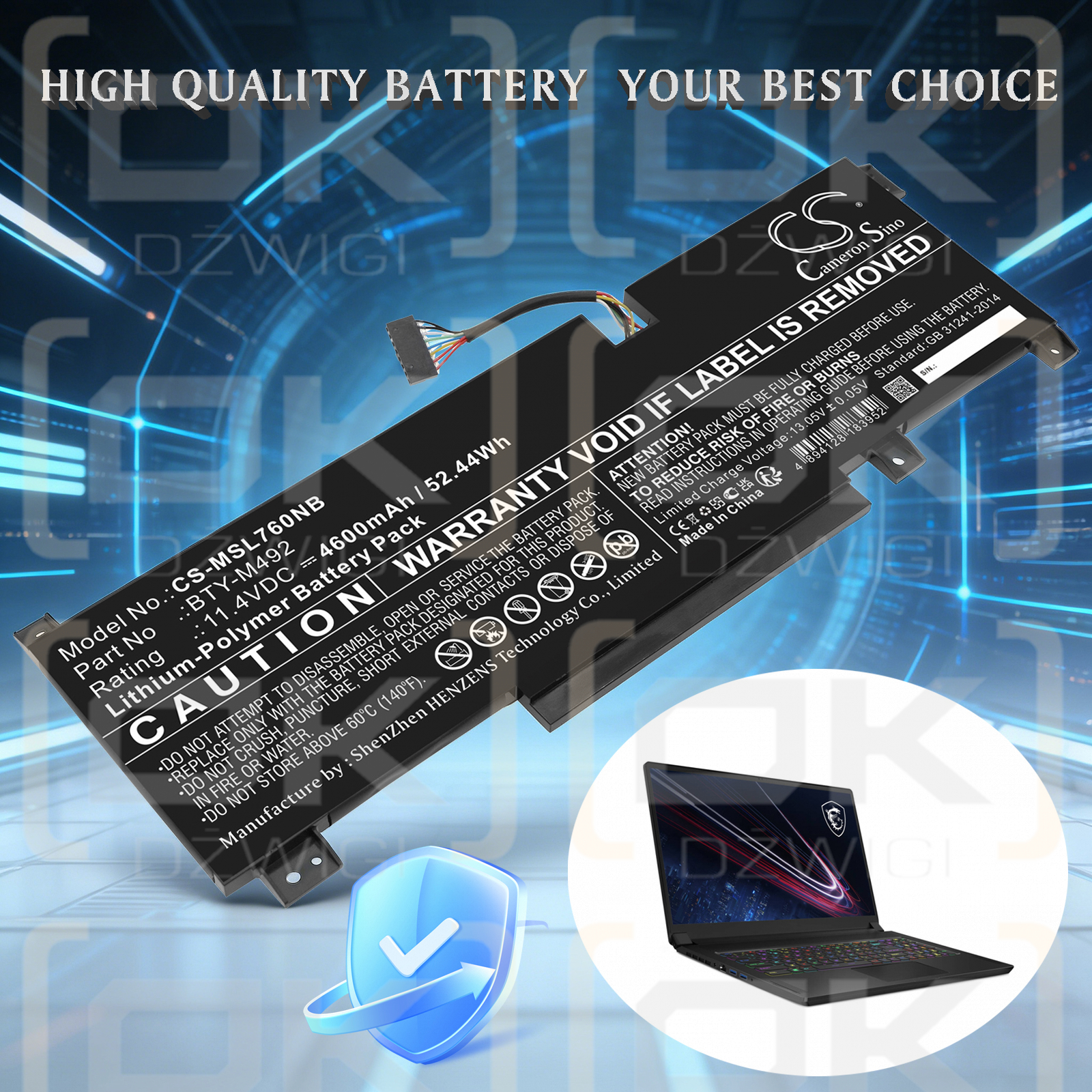 MSI Katana GF66 11UC-628IN / BTY-M492 4600 mAh Li-Polymer 11,4 V (Cameron Sino)