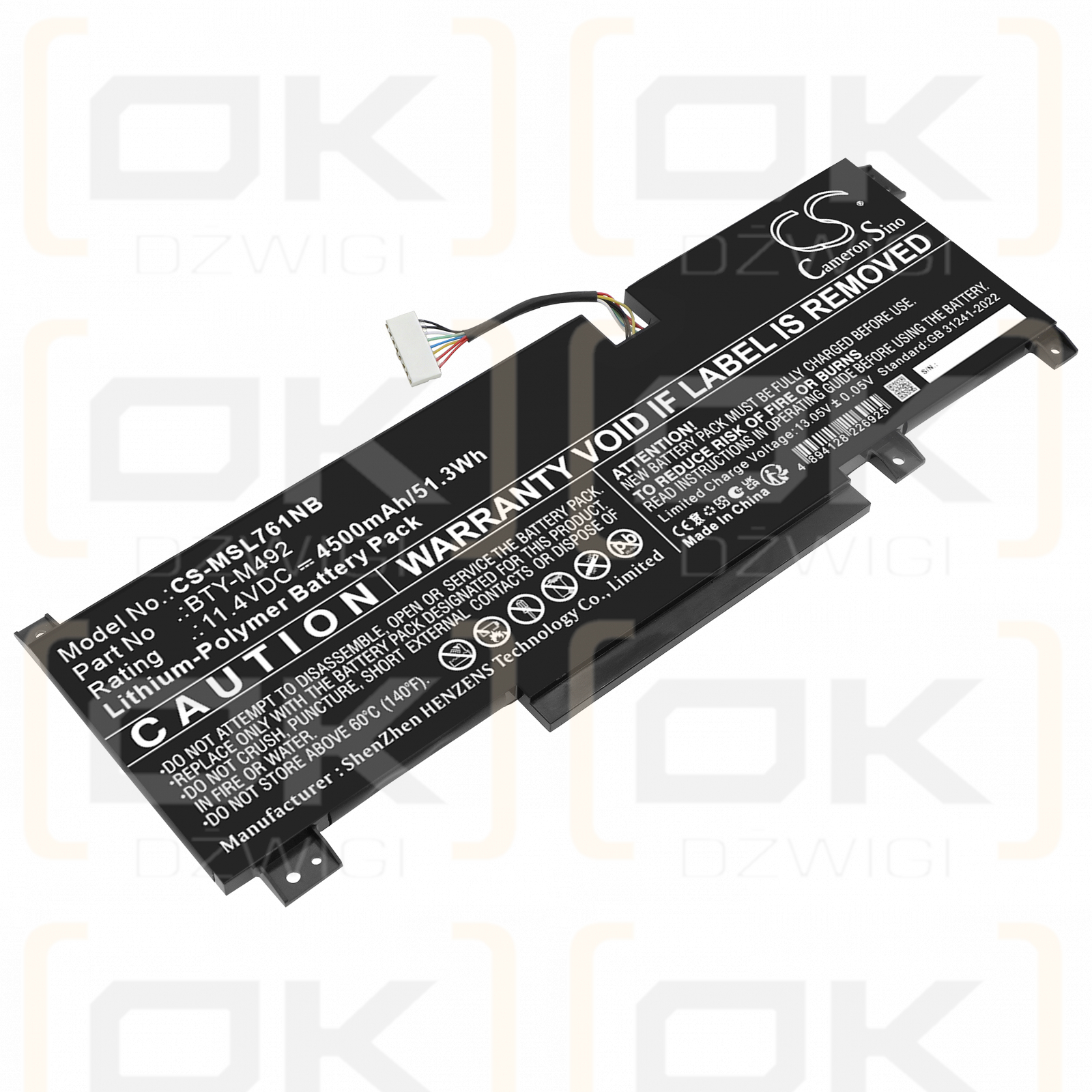 MSI WF76 11UJ-267TW / BTY-M492 4500 mAh Li-Polymer 11,4 V (Cameron Sino)