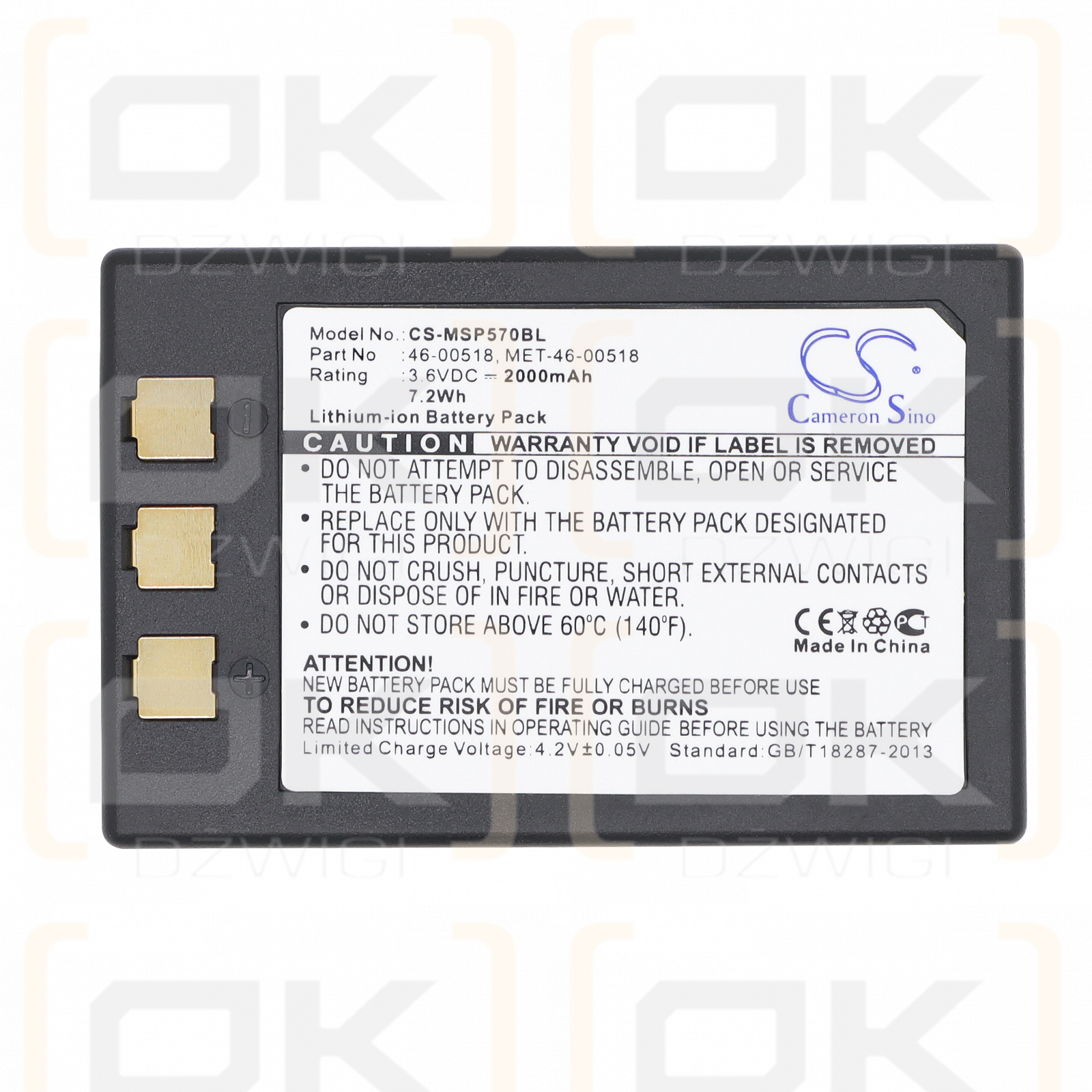 Metrologic MK5710 / 46-00518 2000 mAh Li-Ion 3,6 V (Cameron Sino)