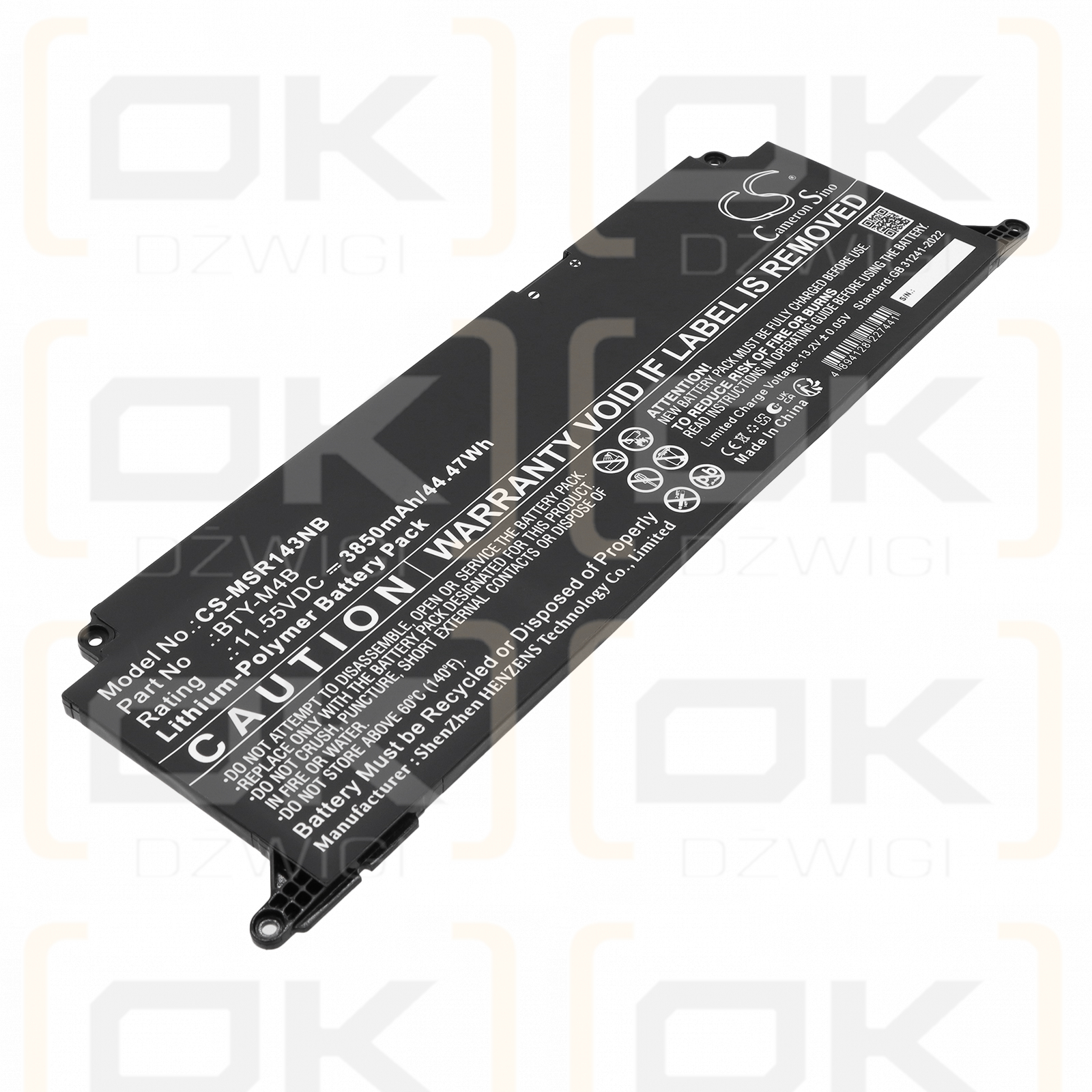 Replacement Battery for MSI Modern 14 / BTY-M4B 3850 mAh Li-Polymer 11.55 V (Cameron Sino)