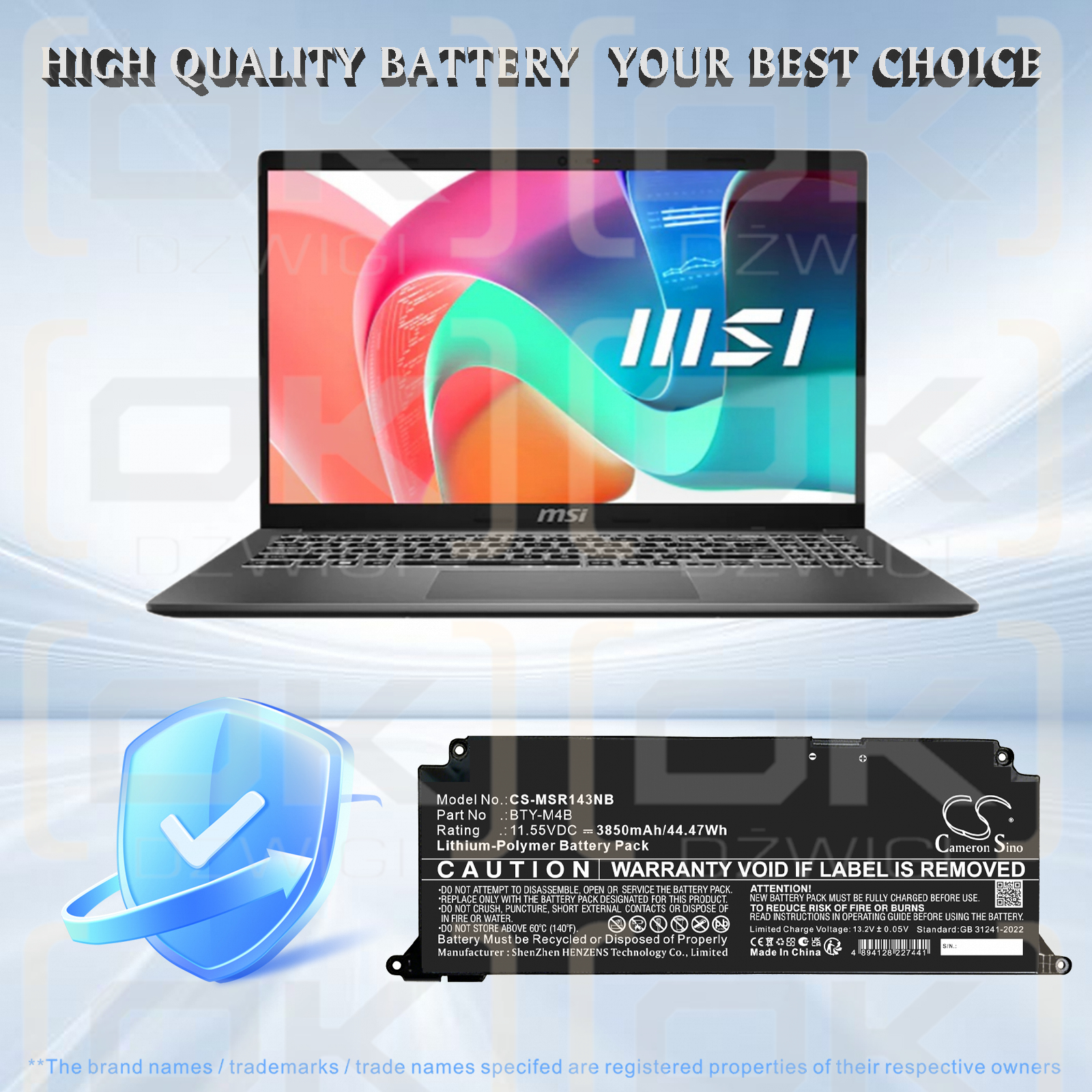 Replacement Battery for MSI Modern 14 / BTY-M4B 3850 mAh Li-Polymer 11.55 V (Cameron Sino)