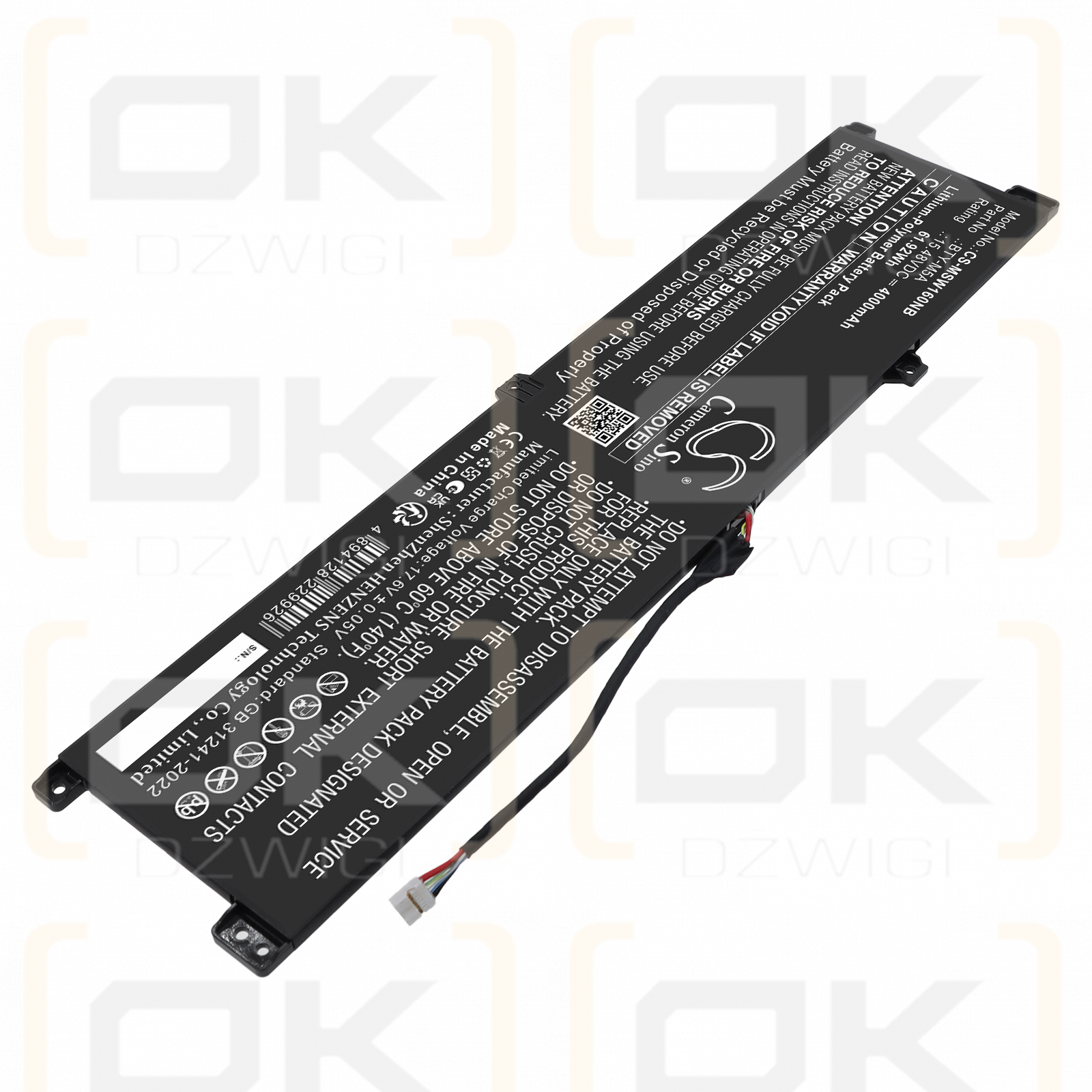 Replacement Battery for MSI Sword 16 HX B14VFKG-056UK / BTY-M5A 4000mAh Li-Polymer 15.48V (Cameron Sino)