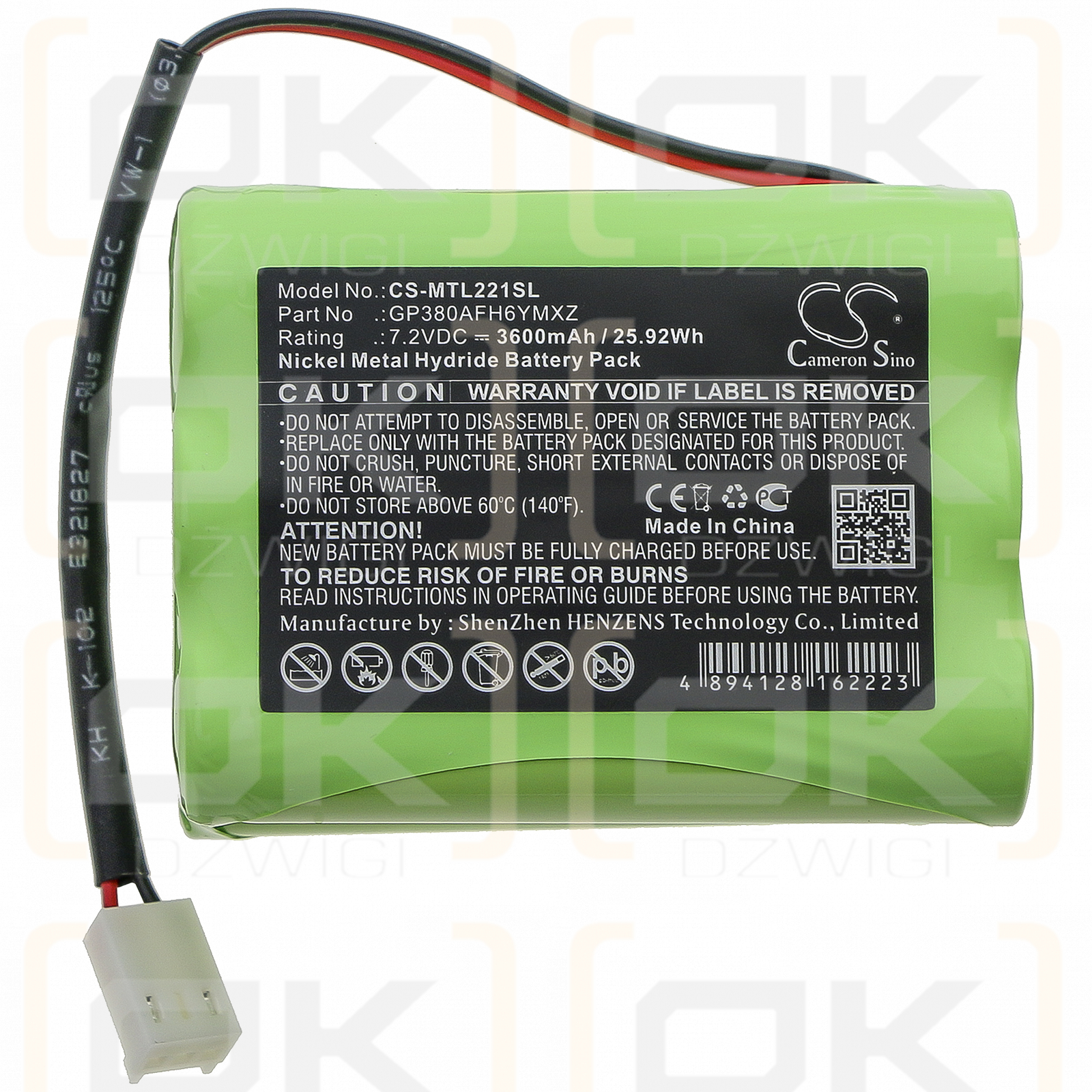 Transpal IND221 / GP380AFH6YMXZ 3600mAh Ni-MH 7.2V (Cameron Sino)