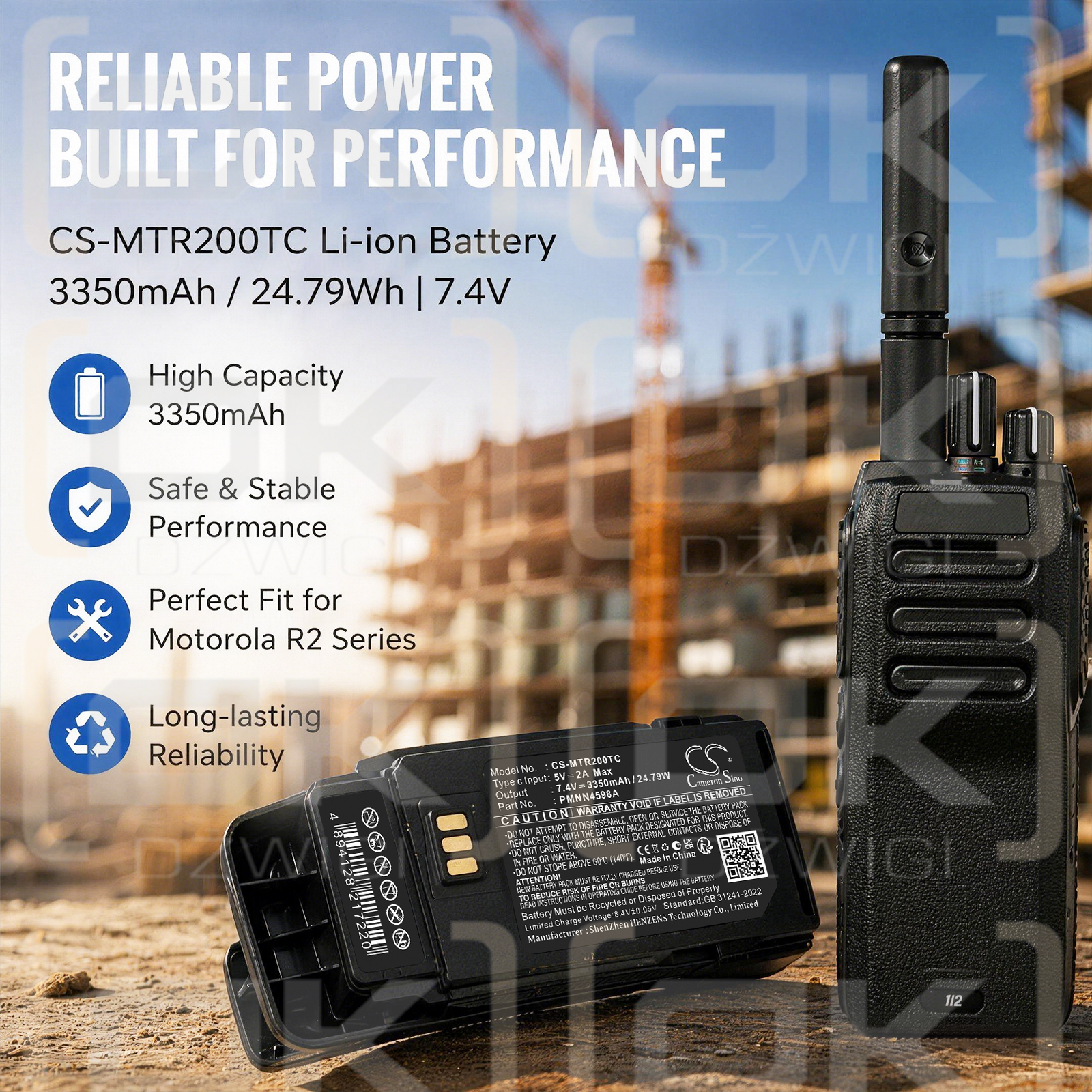 Batería de repuesto para Motorola R2 / PMNN4598A 3350 mAh Li-ion 7.4 V (Cameron Sino)