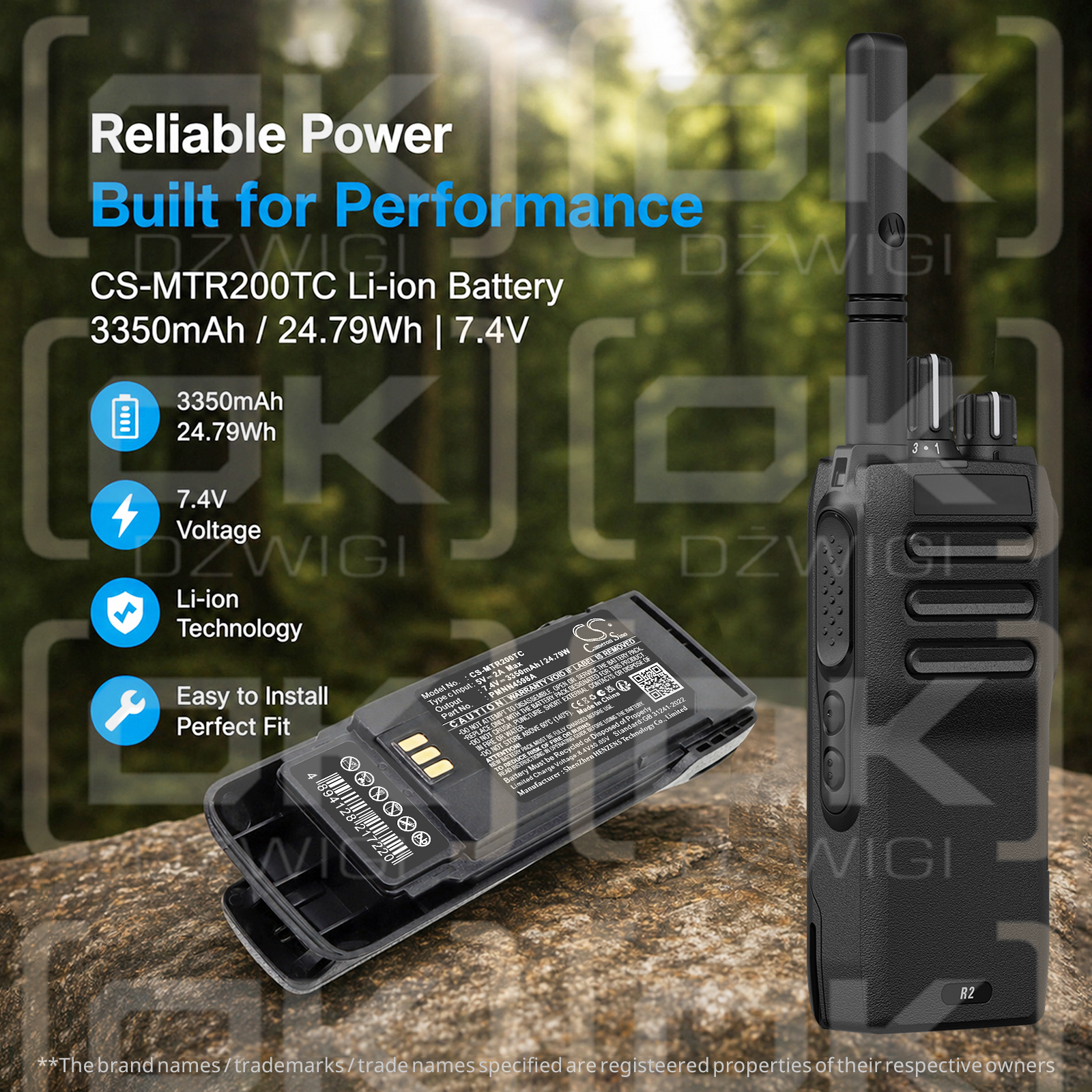 Batería de repuesto para Motorola R2 / PMNN4598A 3350 mAh Li-ion 7.4 V (Cameron Sino)