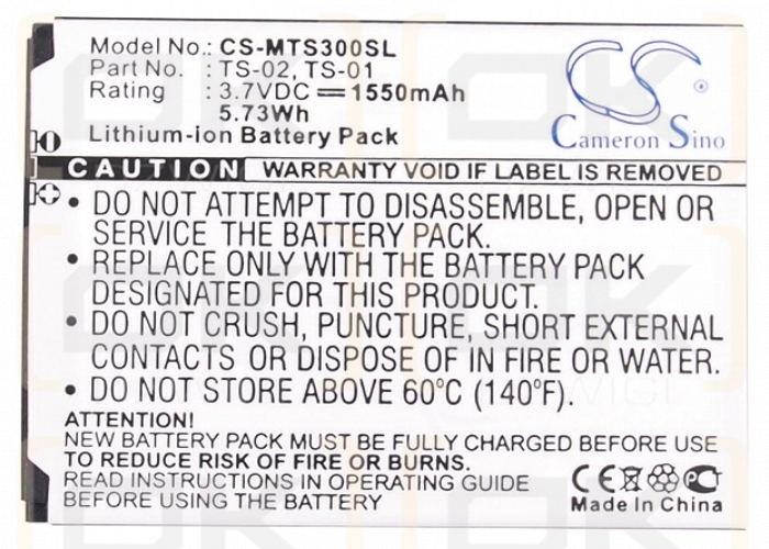 SELLOS IP68 A prueba de agua y polvo / TS-02 1550mAh Li-ion 3.7V (Cameron Sino)